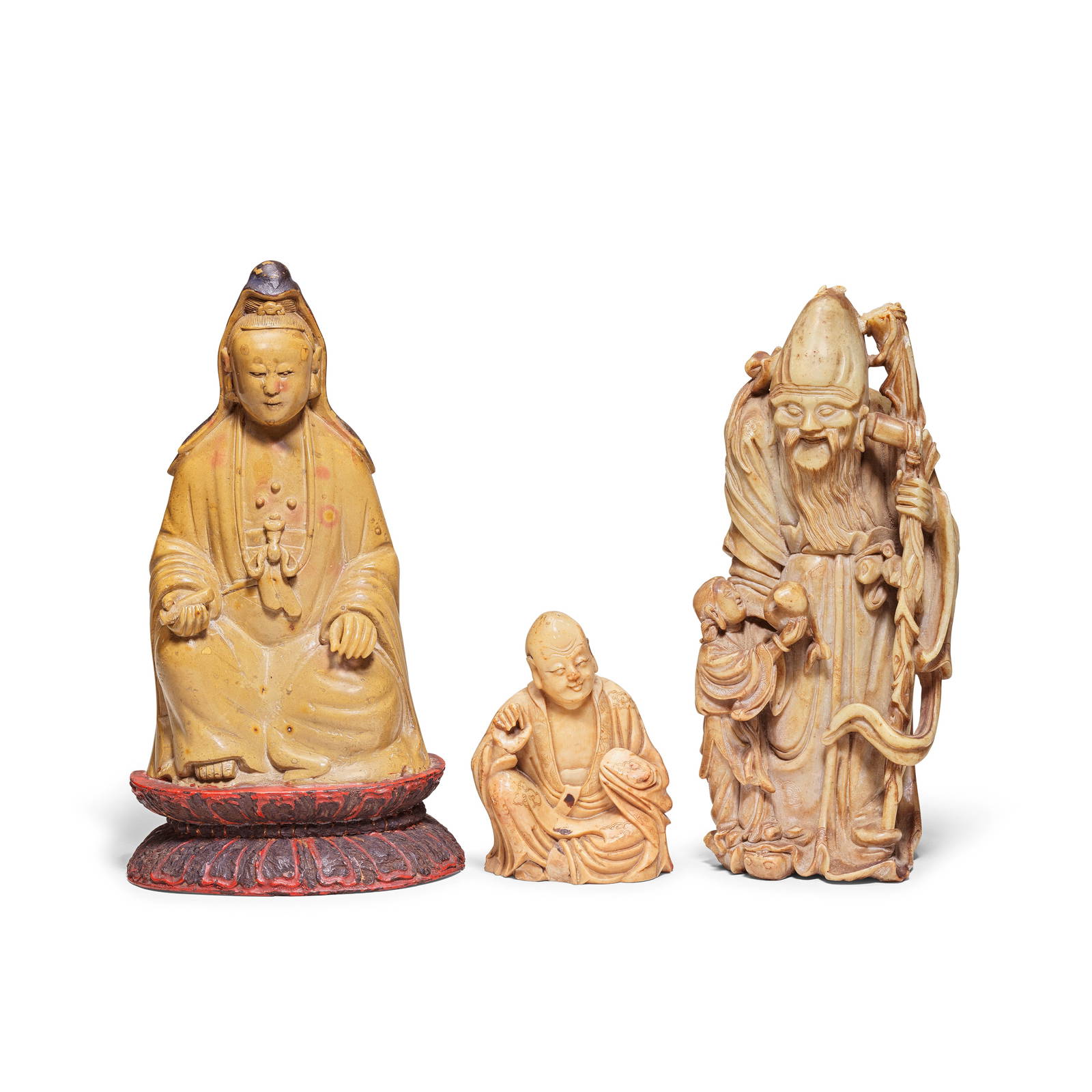 THREE SOAPSTONE CARVINGS 17th to 19th century (4)