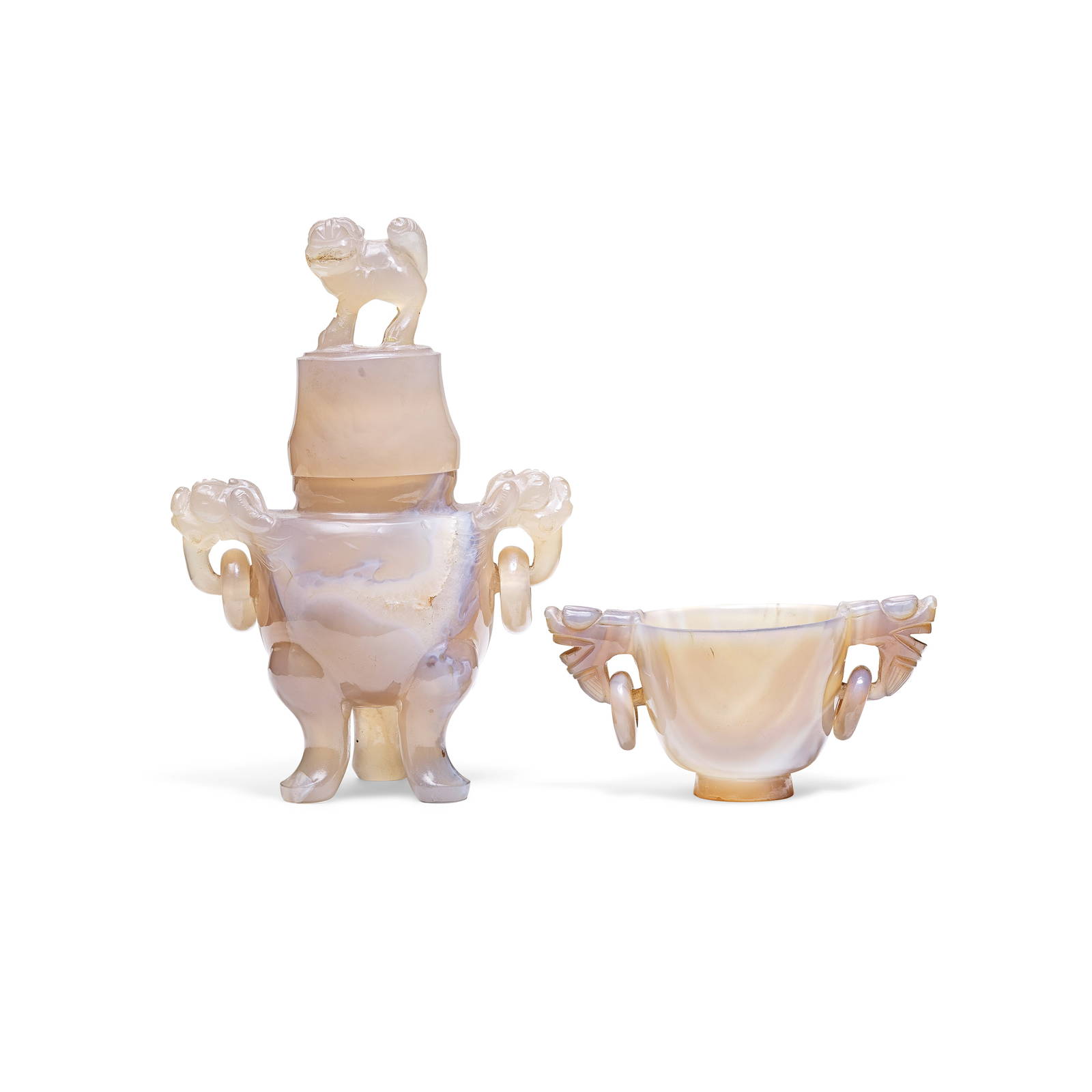 AN AGATE CUP AND INCENSE BURNER AND COVER 19th/20th century (3)