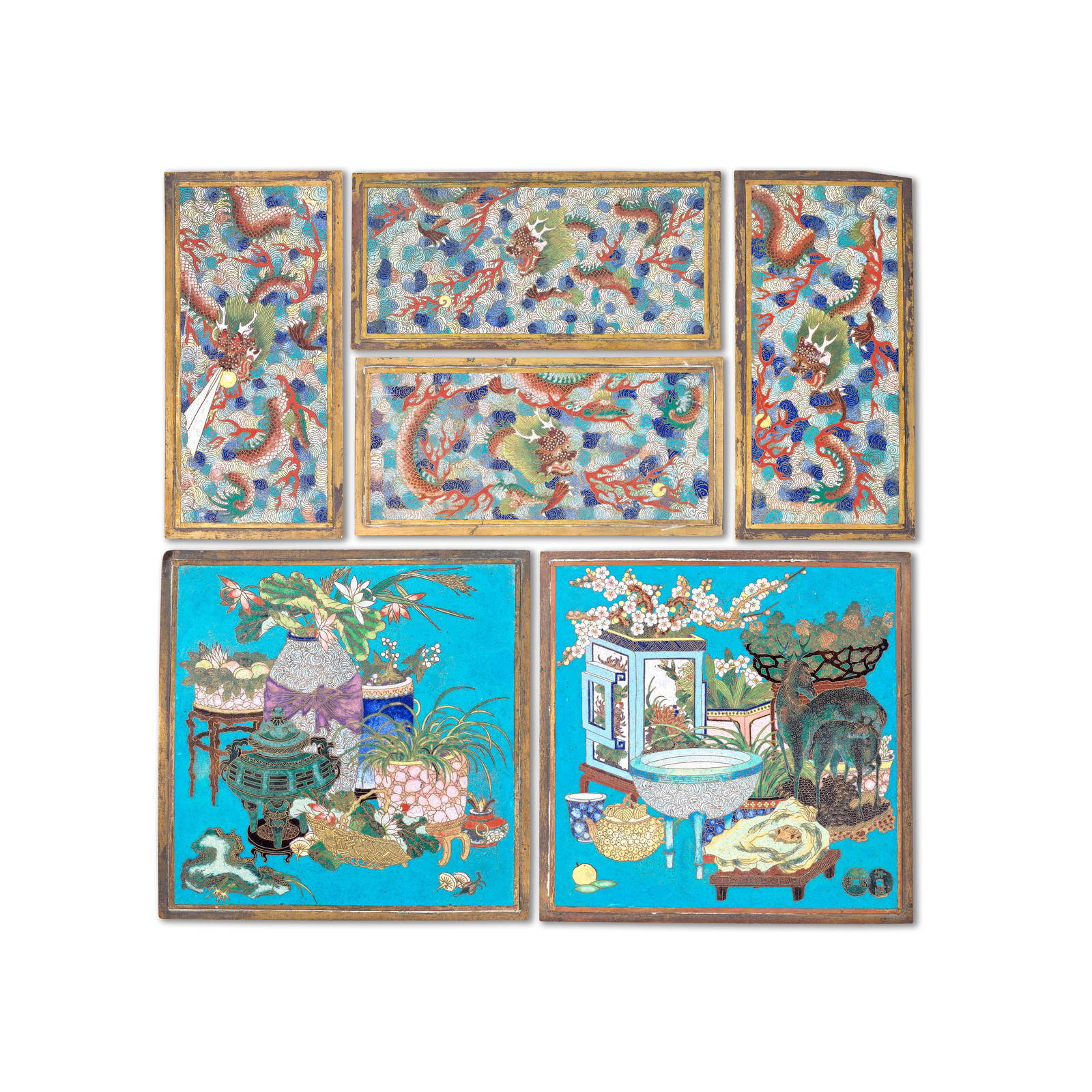 SIX CLOISONNÉ ENAMEL PLAQUES Late Qing Dynasty (6)