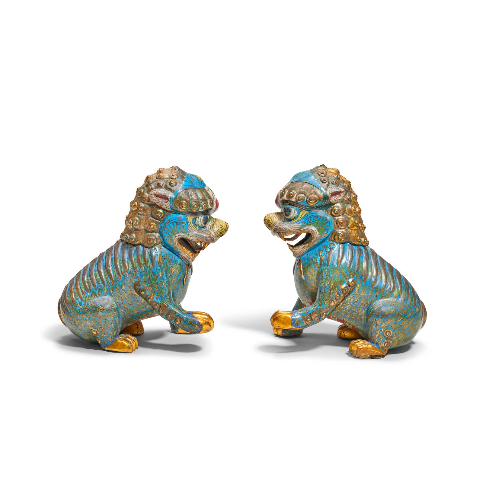 A PAIR OF CLOISONNÉ ENAMEL BUDDHIST LIONS 18th/19th century (2)
