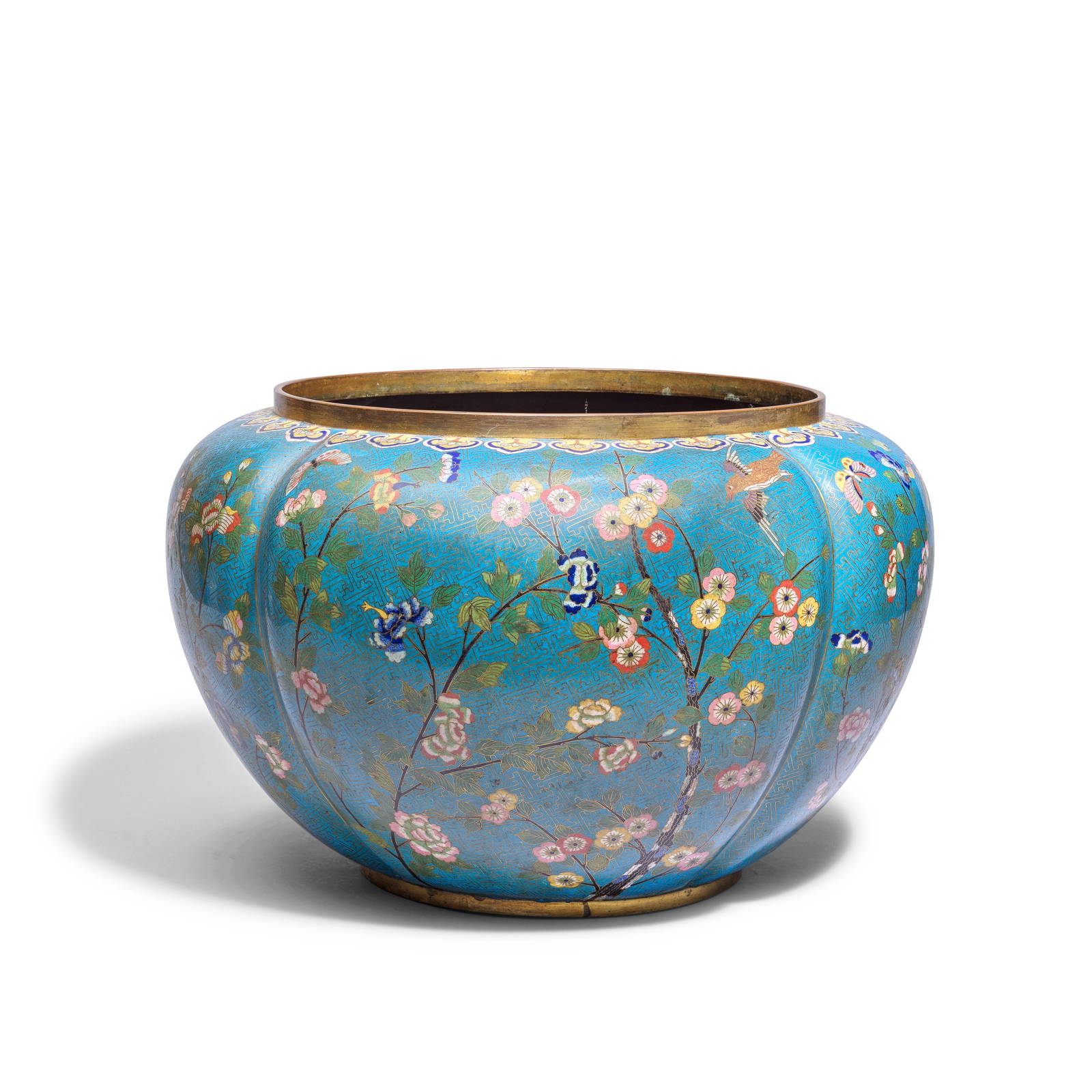 A LARGE CLOISONNÉ ENAMEL LOBED JARDINIERE 19th century