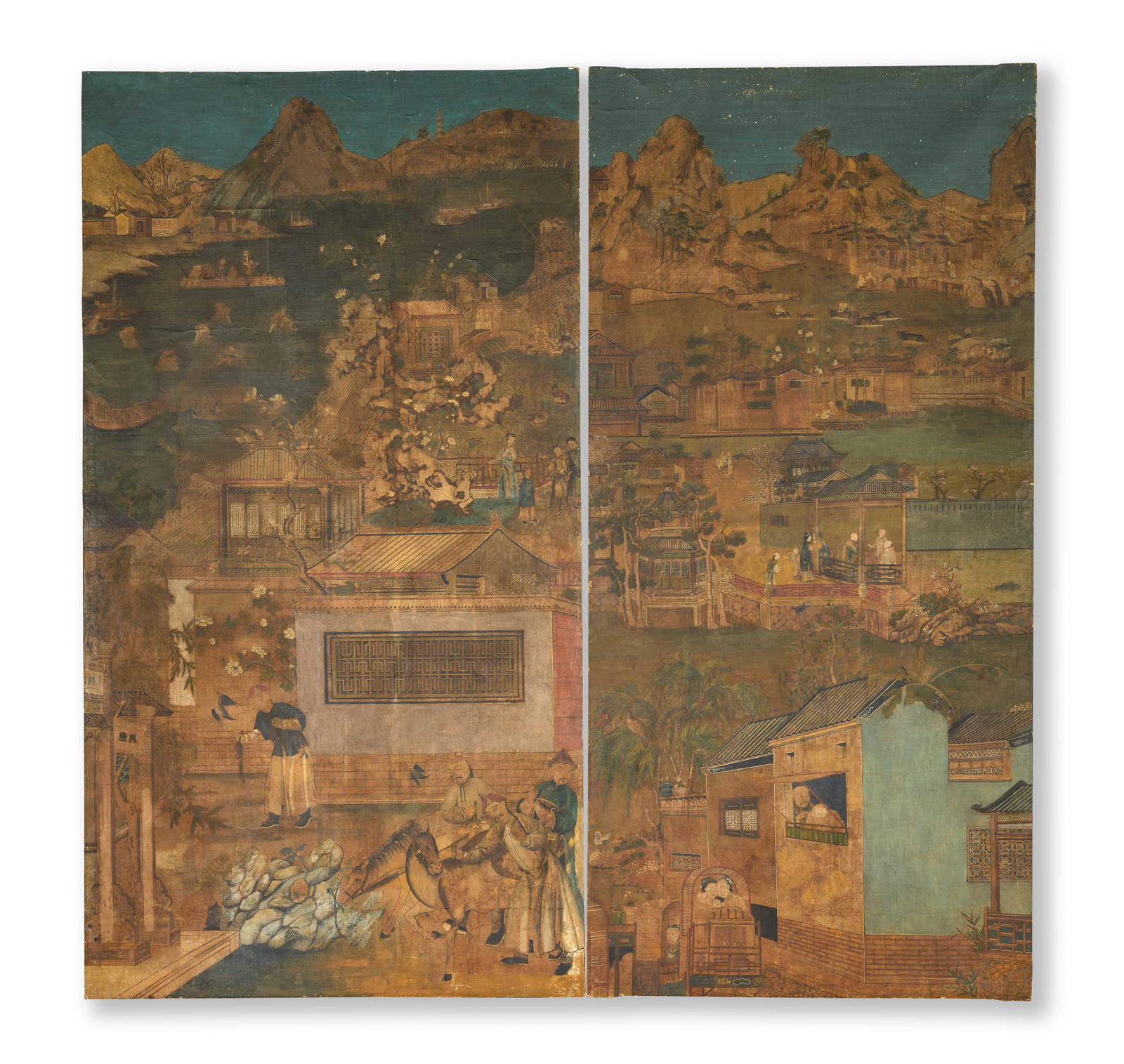 A PAIR OF VERY LARGE WALLPAPER PANELS Pavilion Scenes, 18th century (2)