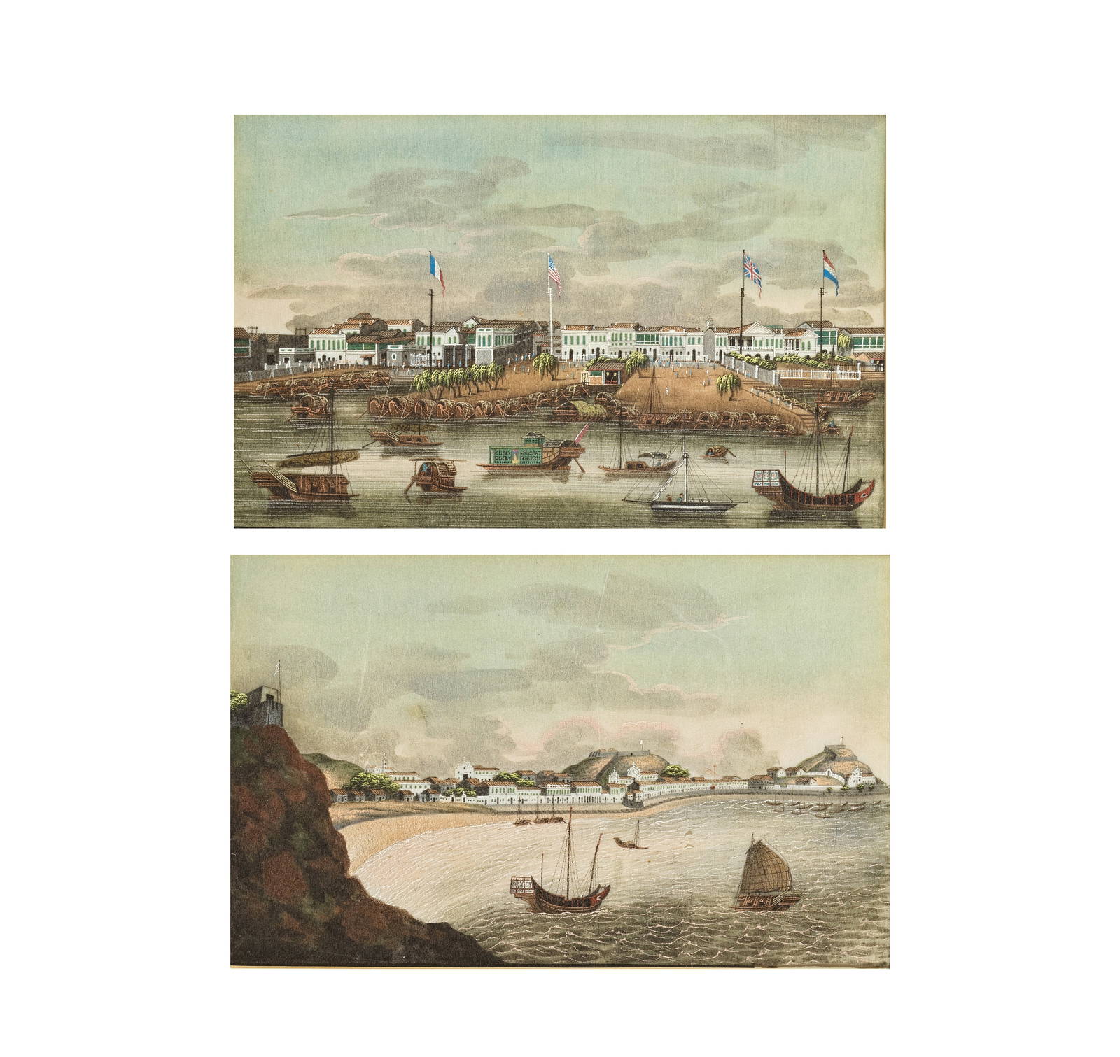 CHINESE EXPORT SCHOOL (19TH CENTURY) 'Macao from the Harbour' and 'Canton from the River' (2)