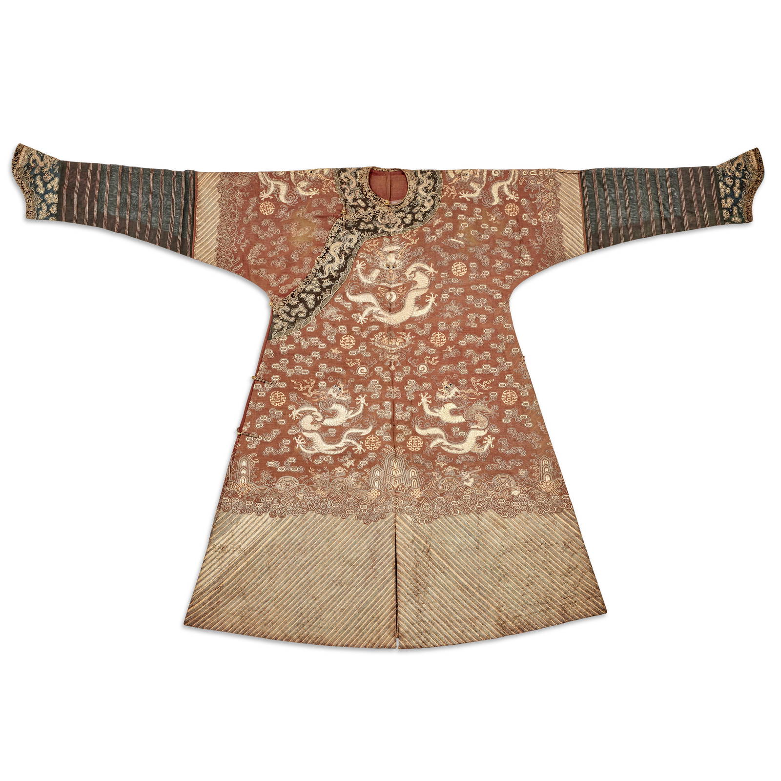 A CHESTNUT GROUND GAUZE DRAGON ROBE 19th century