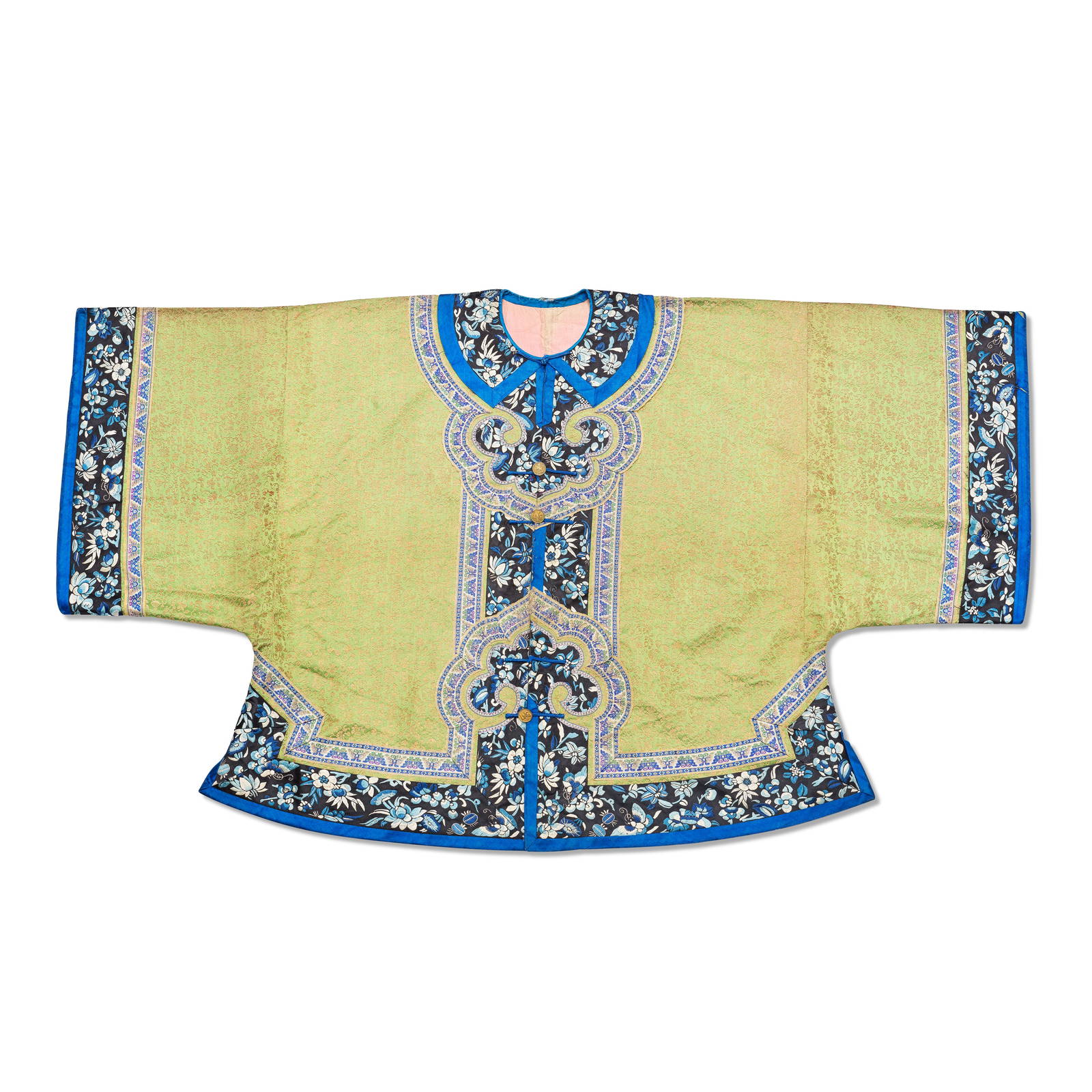 A GREEN BROCADE WOVEN FLORAL OVERCOAT Late 19th century