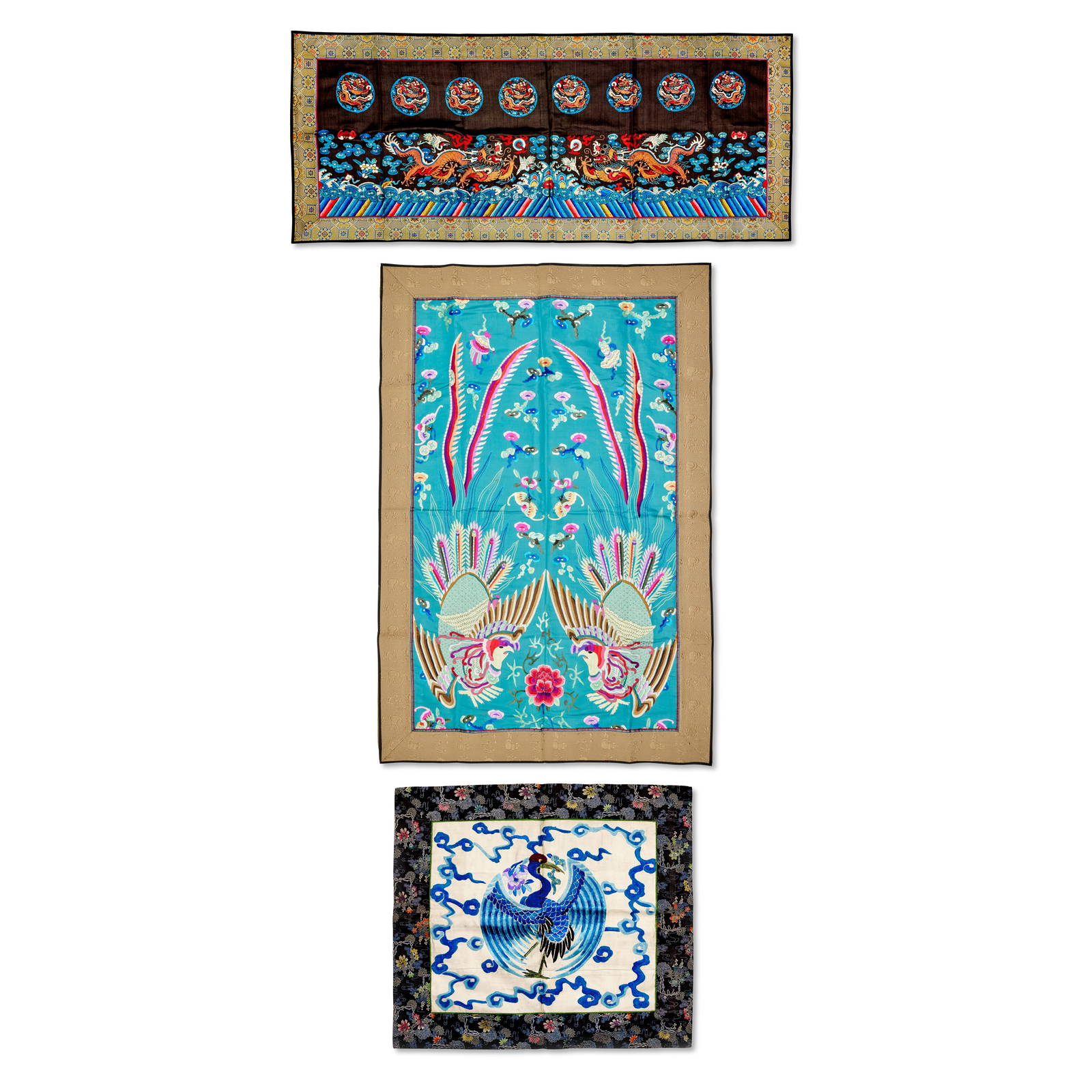 A GROUP OF THREE EMBROIDERED PANELS 19th/20th century (3)