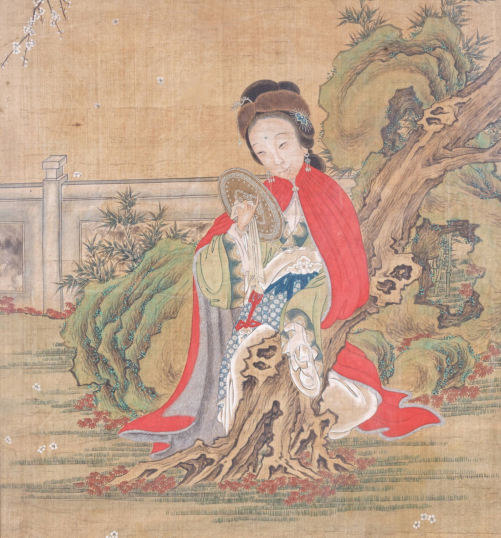 ANONYMOUS (19TH CENTURY) Young lady with mirror on a terrace