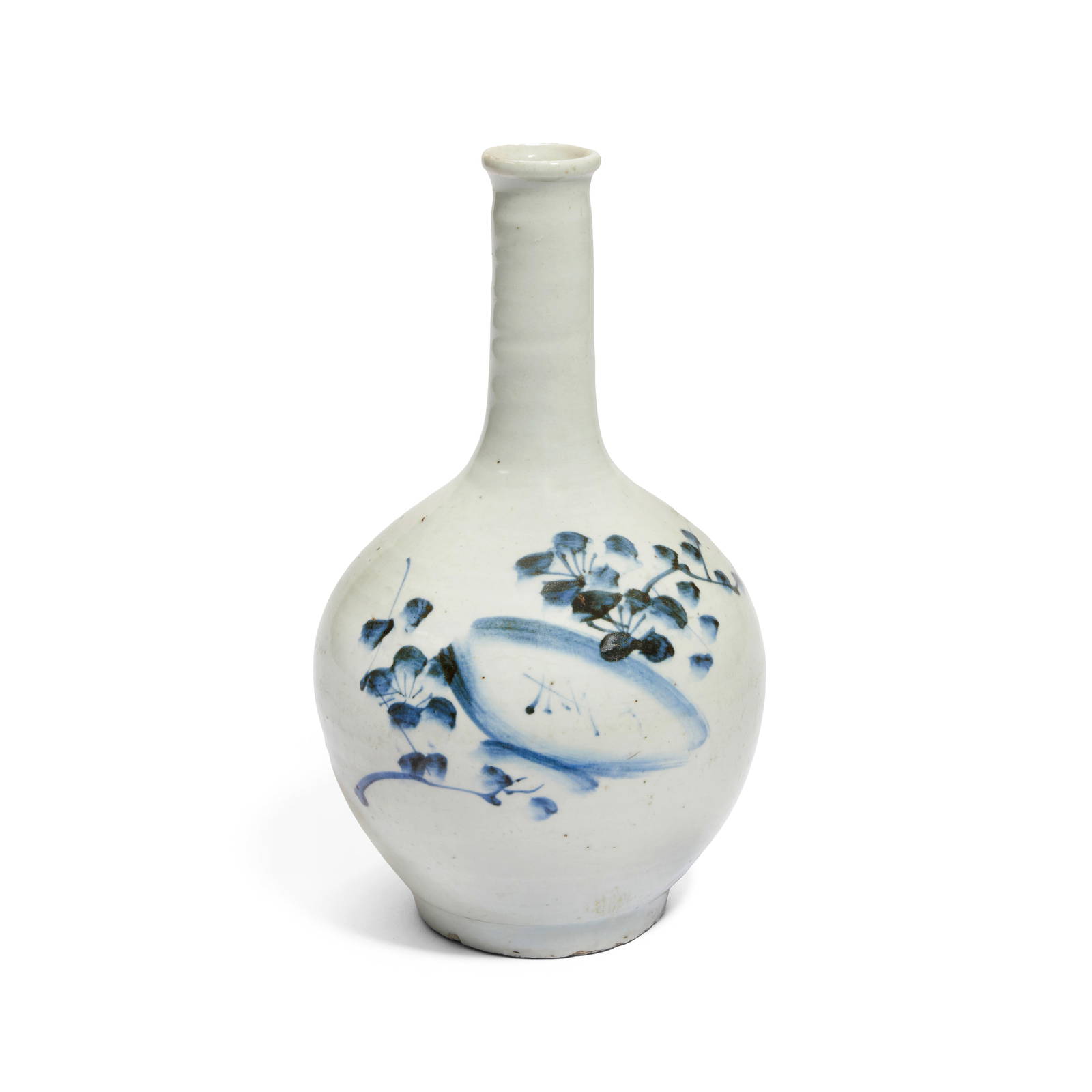 A BLUE AND WHITE 'PRUNUS AND ROCKS' BOTTLE VASE Joseon Dynasty, 18th/19th century