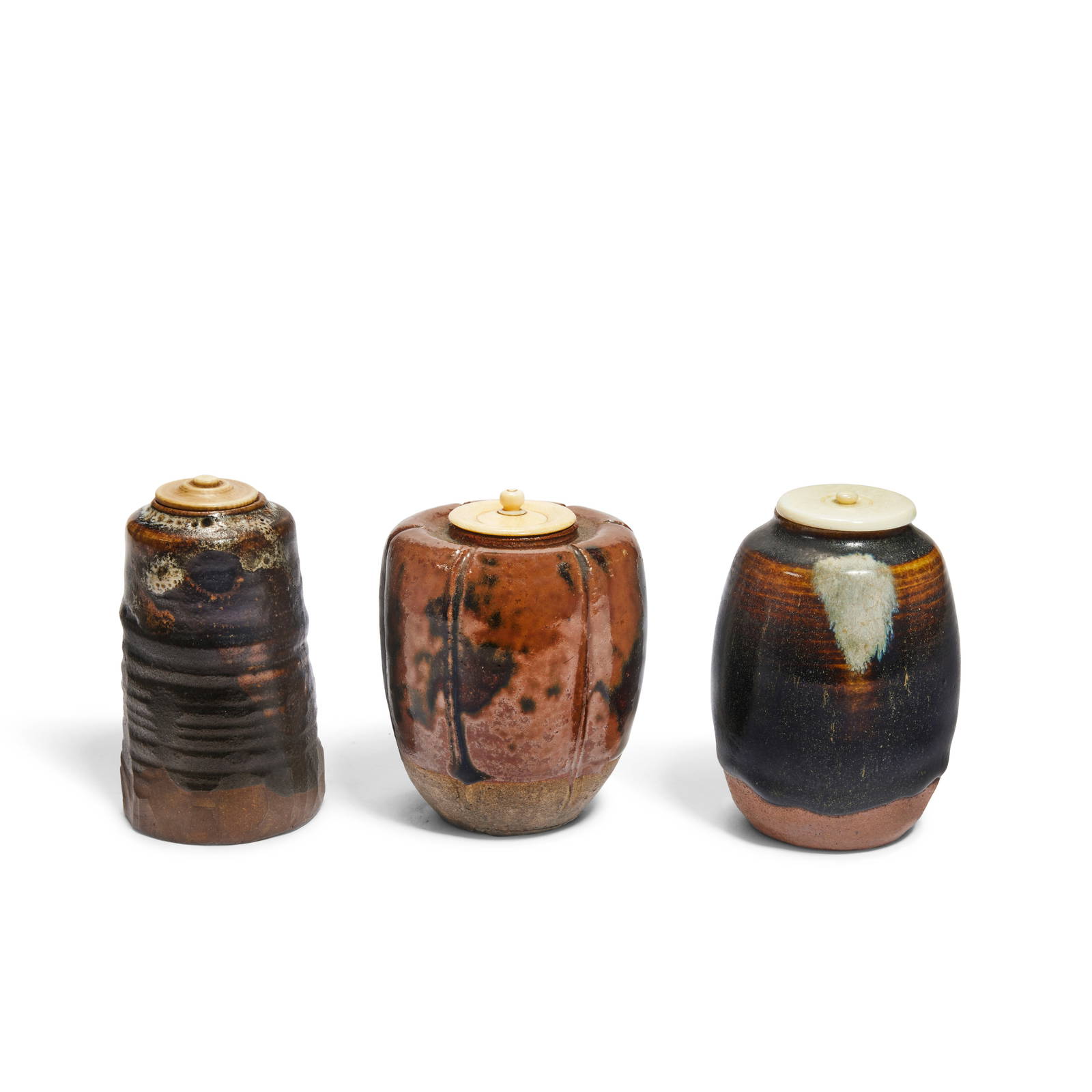 THREE VARIOUS GLAZED TEA CADDIES (CHAIRE) 18th/19th century (9)