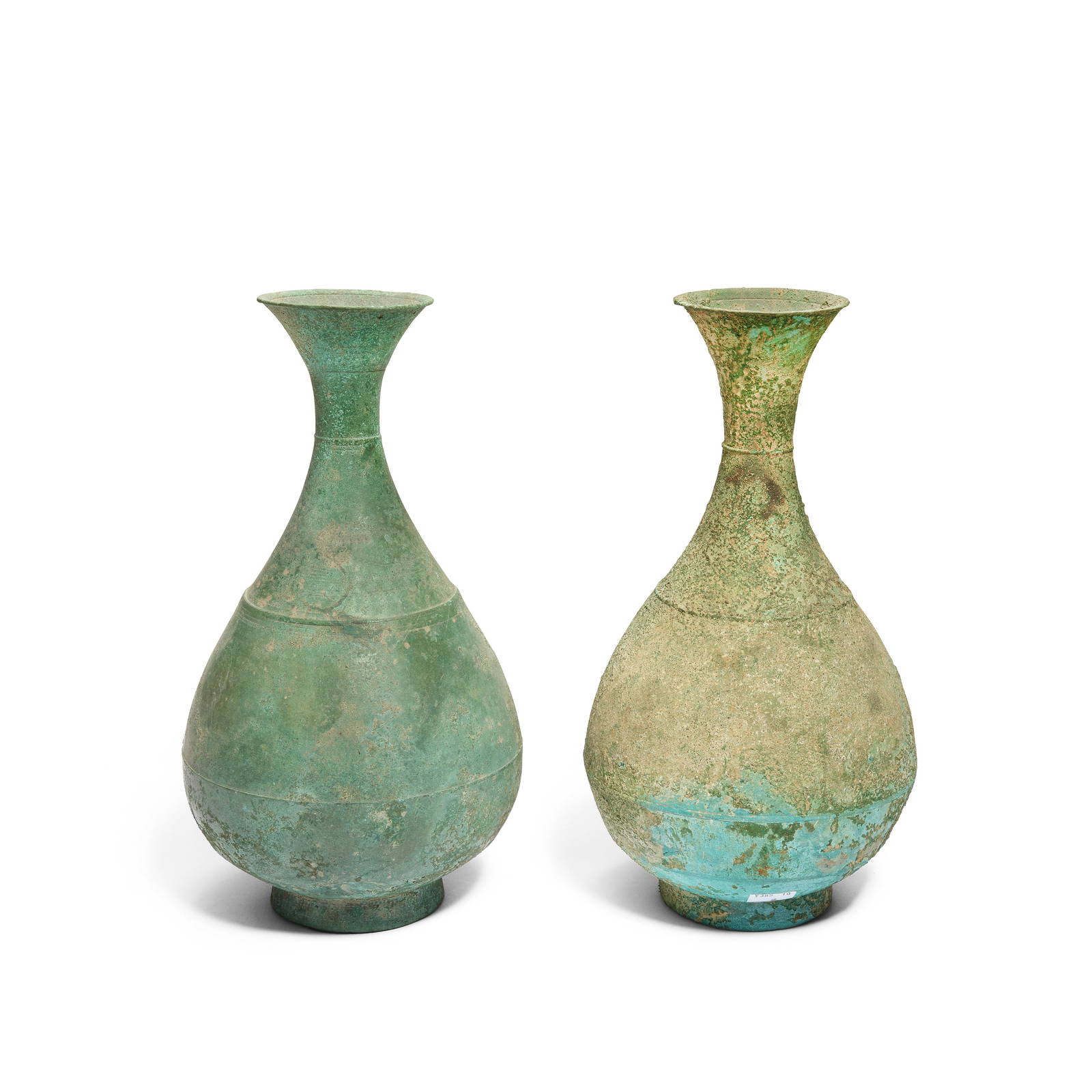 TWO KOREAN BRONZE PEAR-SHAPED VASES Goryeo Dynasty and possibly later (2)