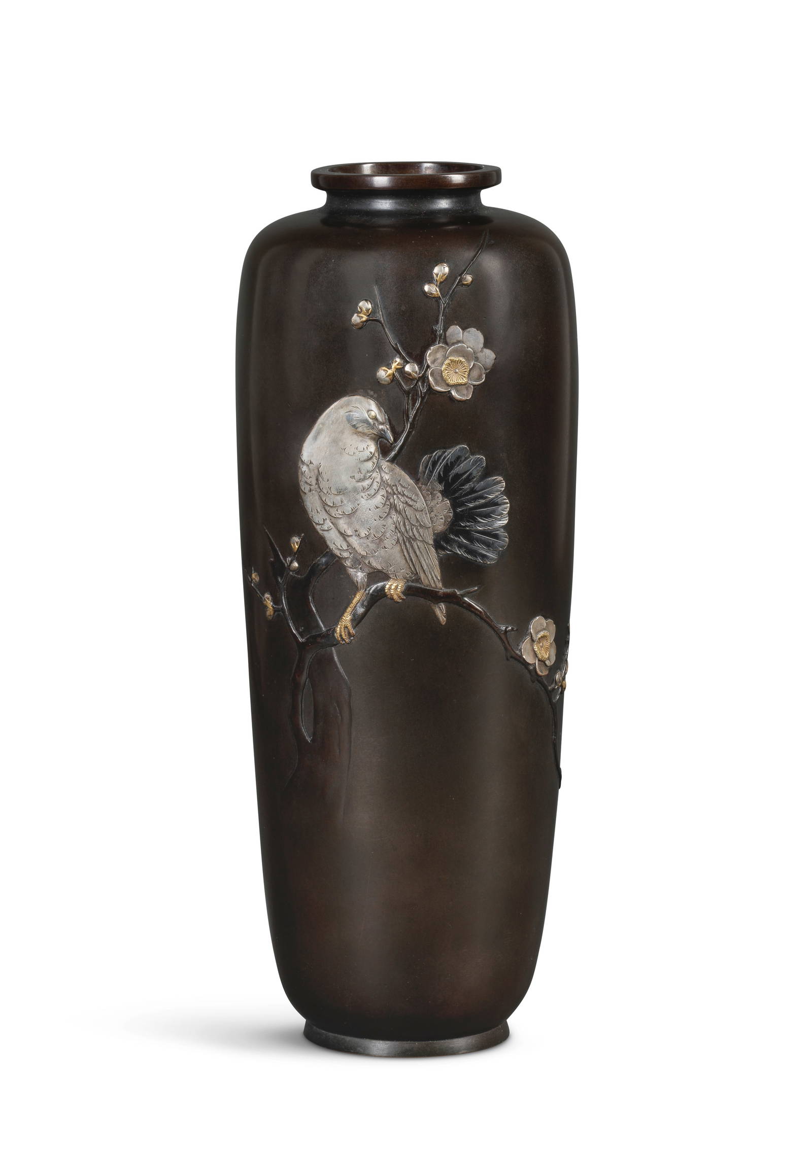 AN INLAID SLENDER OVOID BRONZE VASE Hidemitsu, Meiji Period
