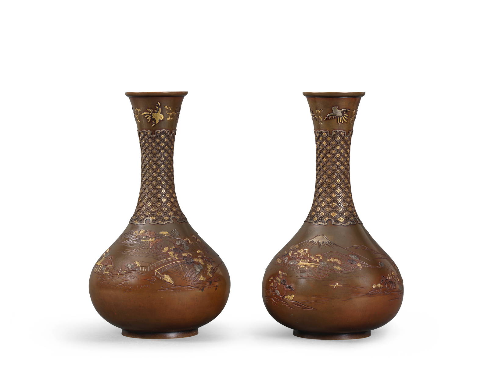 A PAIR OF INLAID BRONZE VASES Meiji period (2)