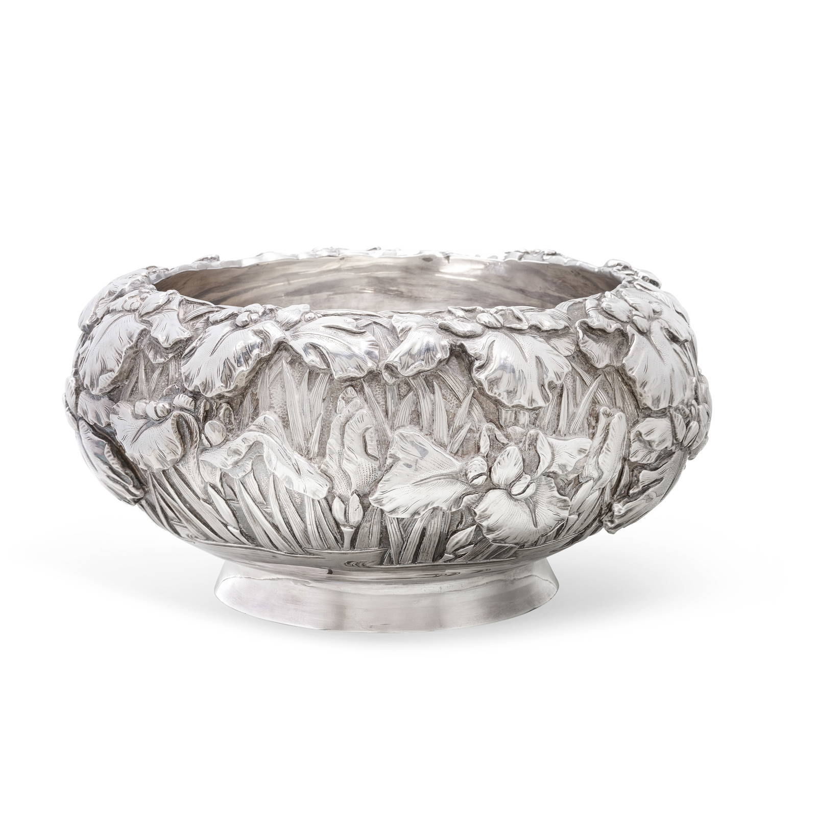A LARGE SILVER 'IRISES' BOWL Meiji Period (2)