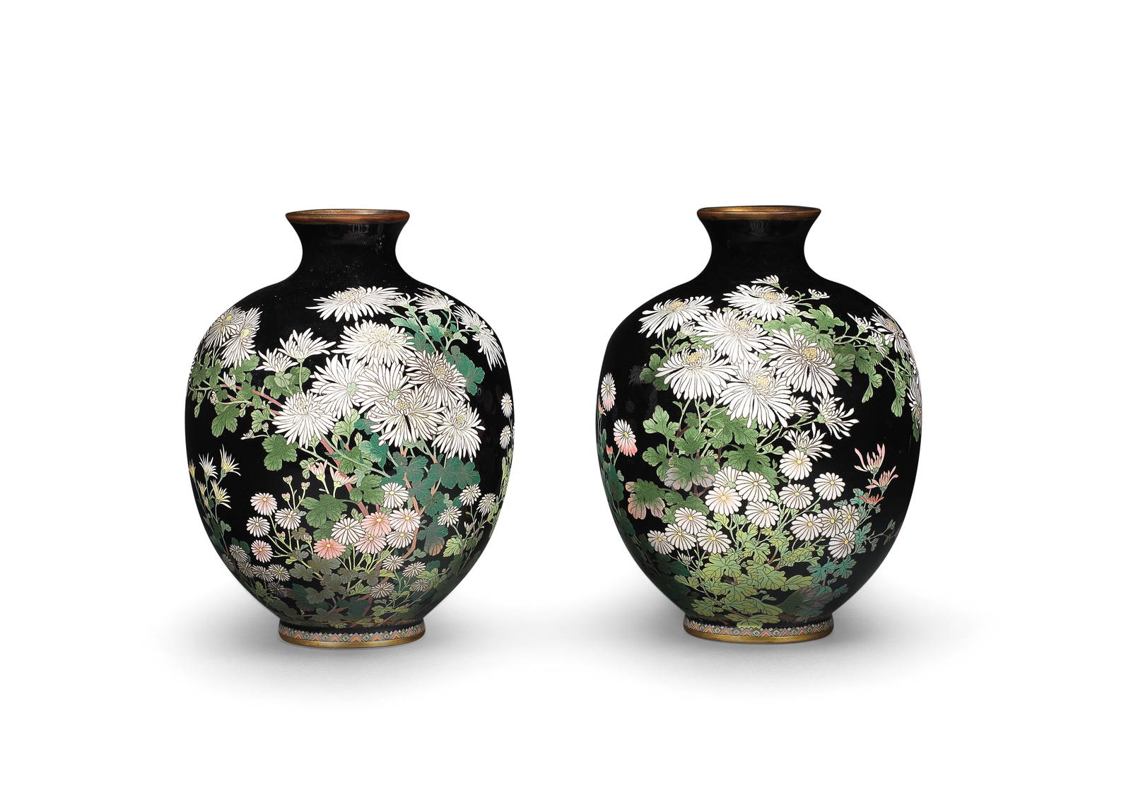 A PAIR OF CLOISONNÉ ENAMEL BLACK-GROUND VASES Meiji Period, late 19th century (2)