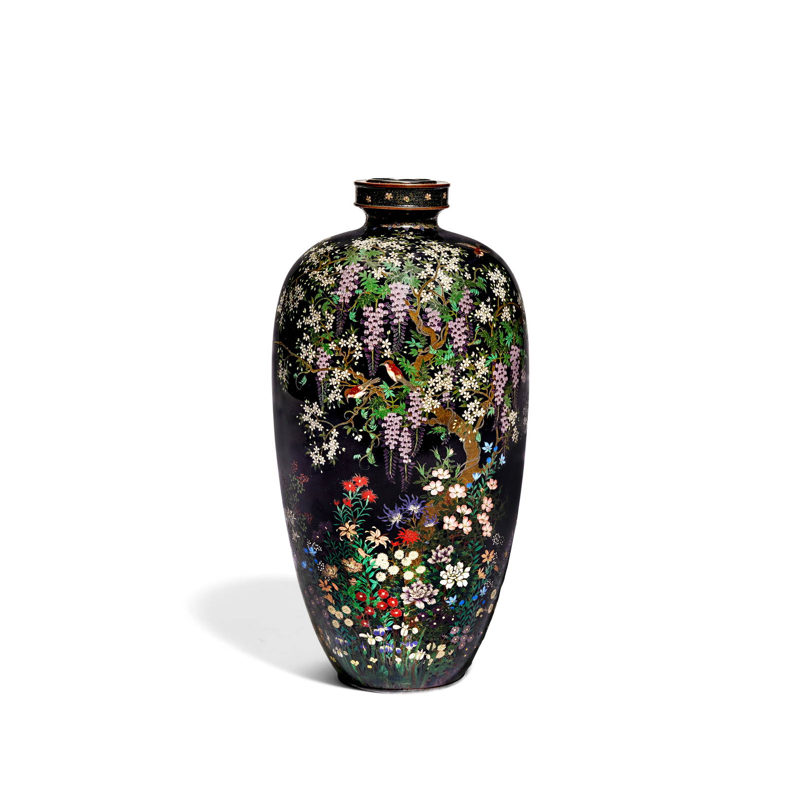 A CLOISONNÉ ENAMEL OVOID VASE Attributed to Hayashi Kodenji (1831-1915), workshop of Nagoy...
