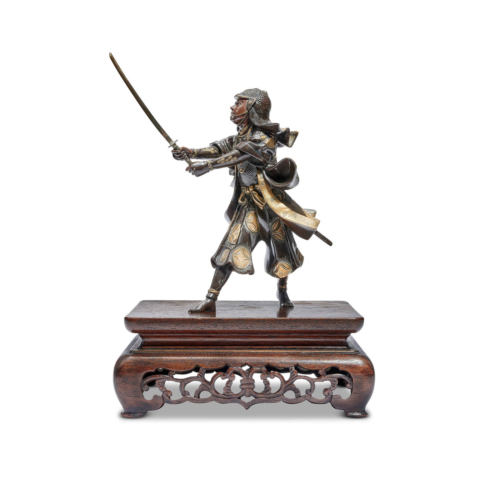 A GILT BRONZE MODEL OF A SAMURAI Akasofu Gyoko, Meiji period, late 19th century (2)