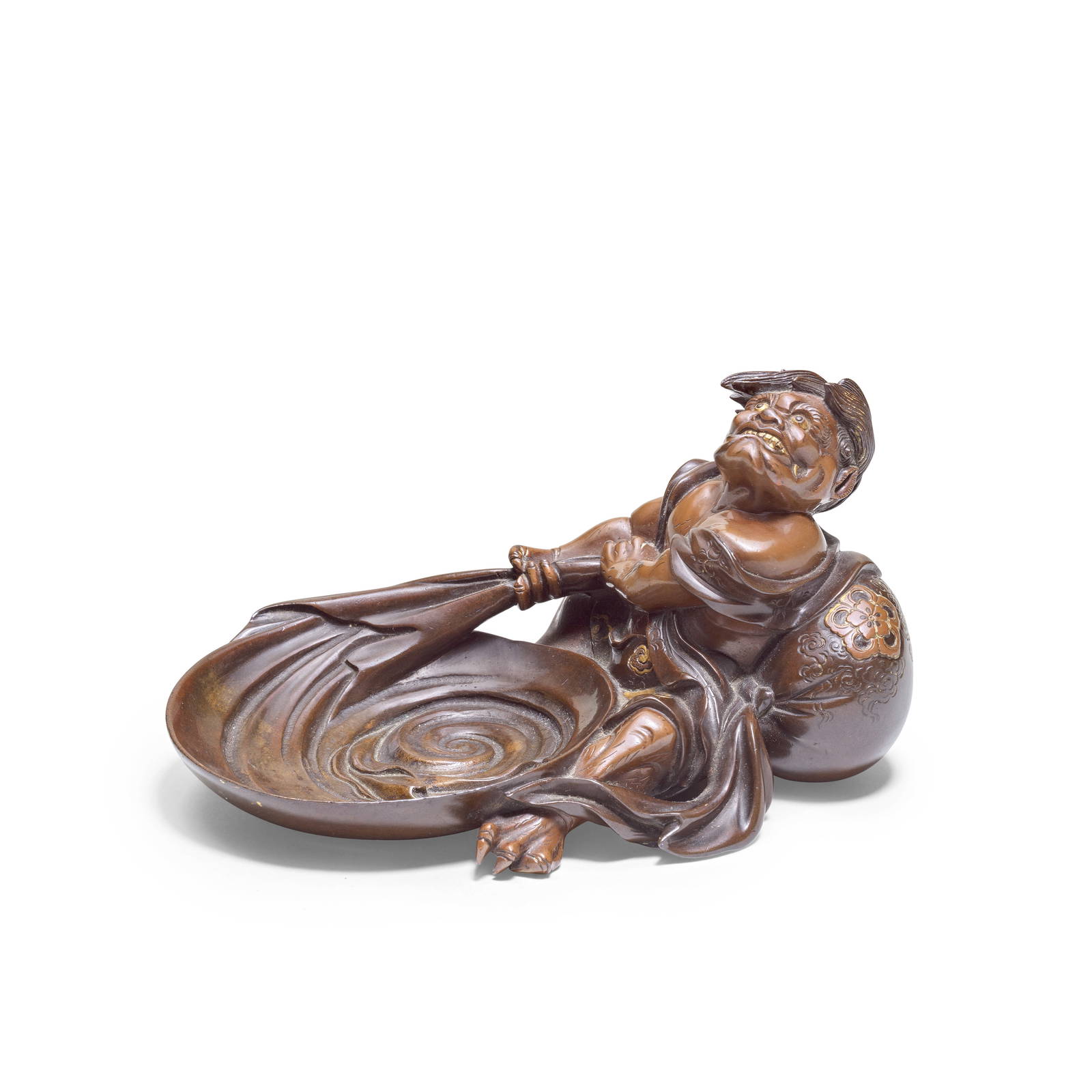 A GILT BRONZE OKIMONO OF FUJIN By Miyao Eisuke, Meiji Period