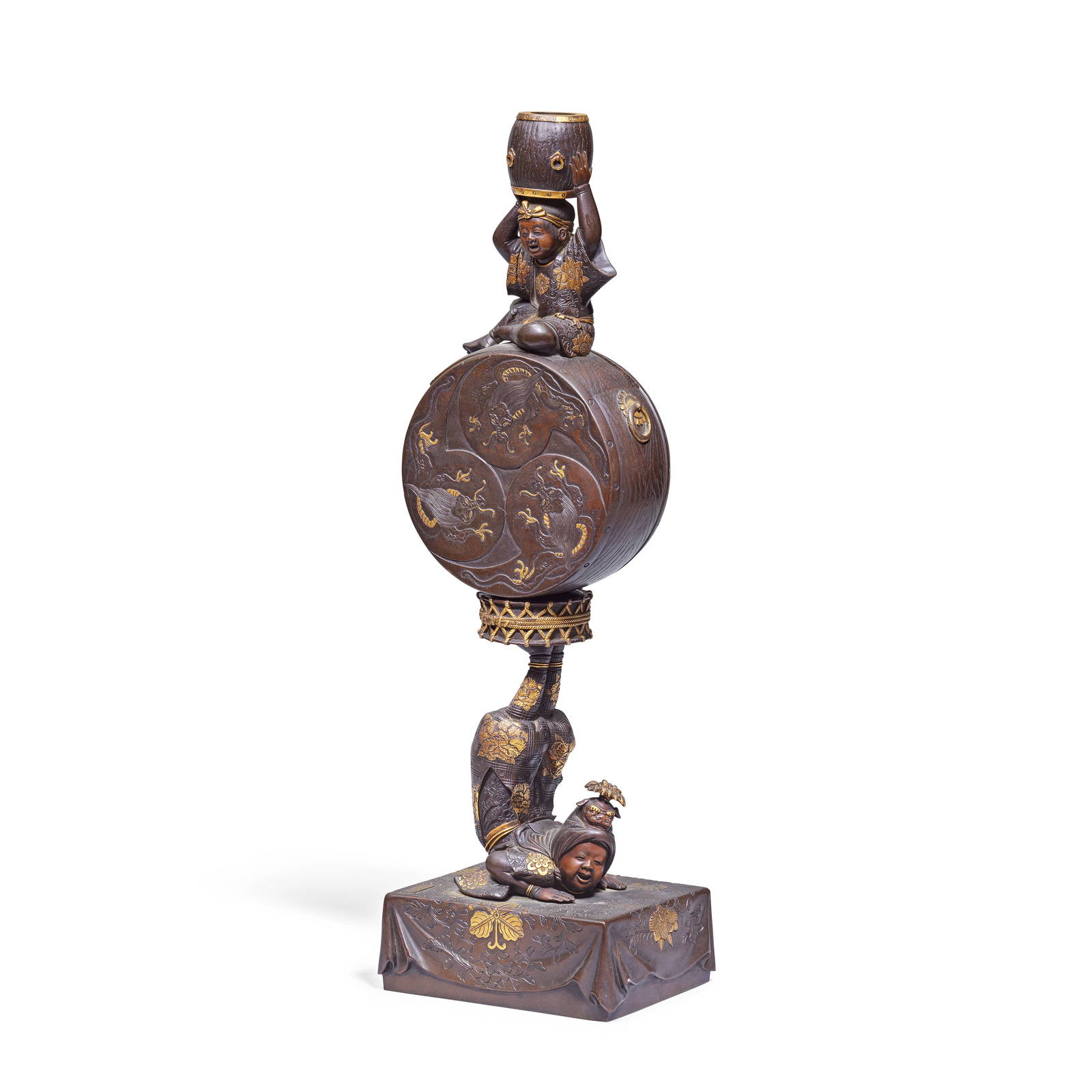 A PARCEL GILT BRONZE CANDLESTICK By Miyao Eisuke of Yokohama, Meiji period