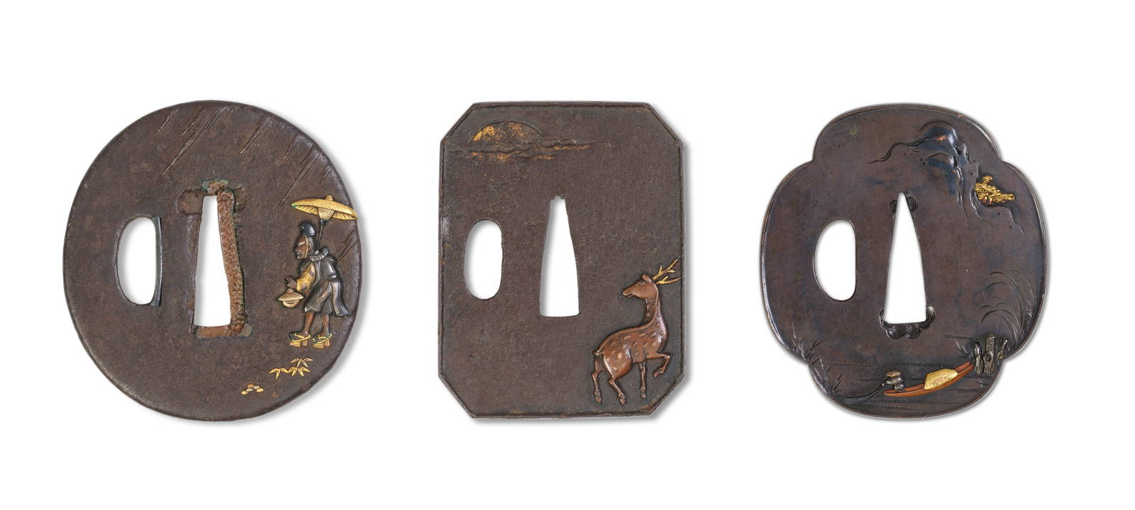 THREE SMALL TSUBA (HAND GUARDS) Edo period (1615-1868), 19th century (3)