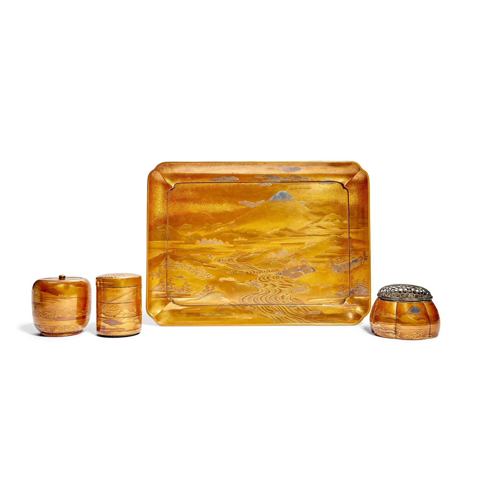 A SET OF FOUR LACQUER UTENSILS FOR THE INCENSE CEREMONY (KODOGU) Japan, 19th century, signed Kaj...