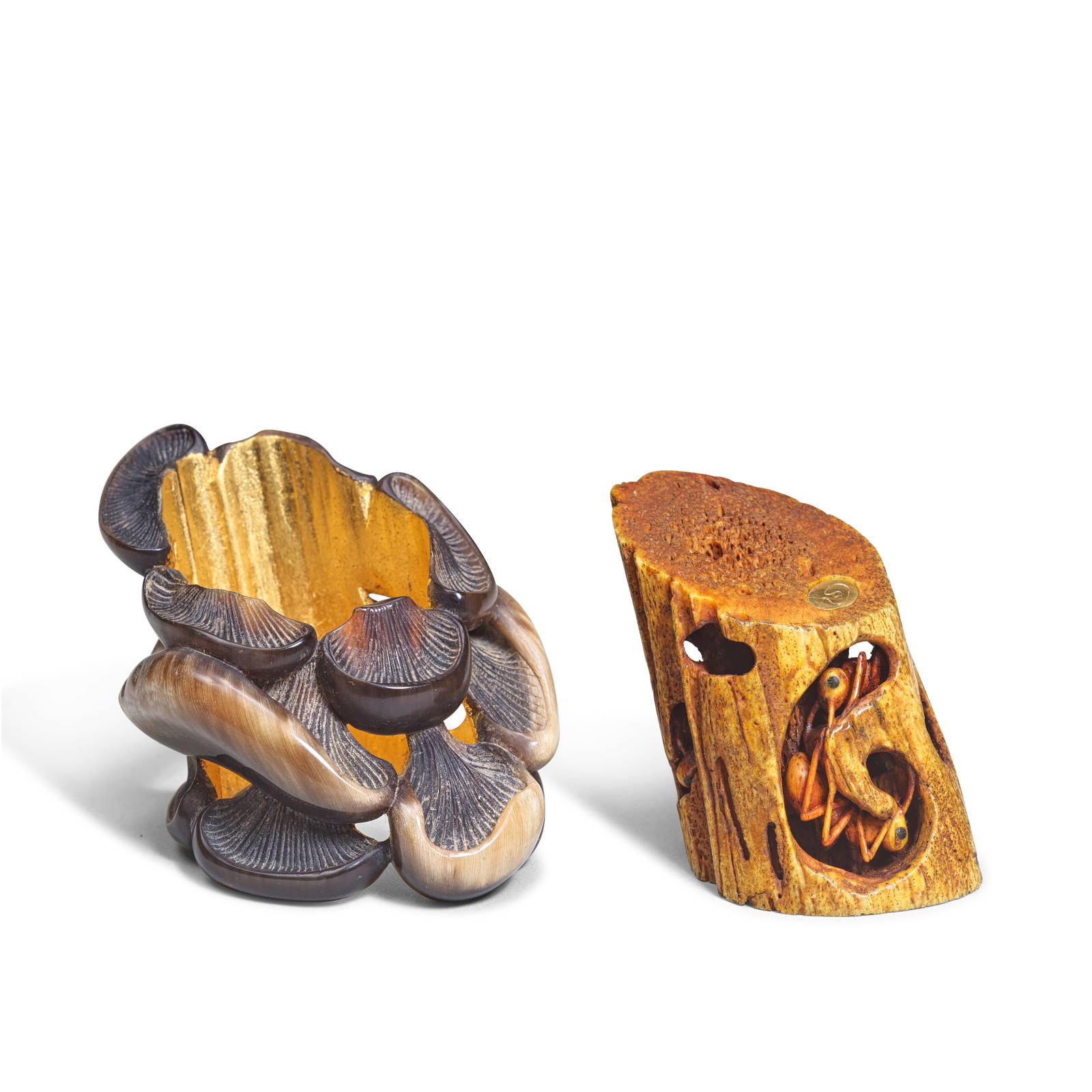 A STAG ANTLER AND HORN 'MUSHROOMS' NETSUKE AND BOX By Guy Shaw (1951-2003), second half of the 2...
