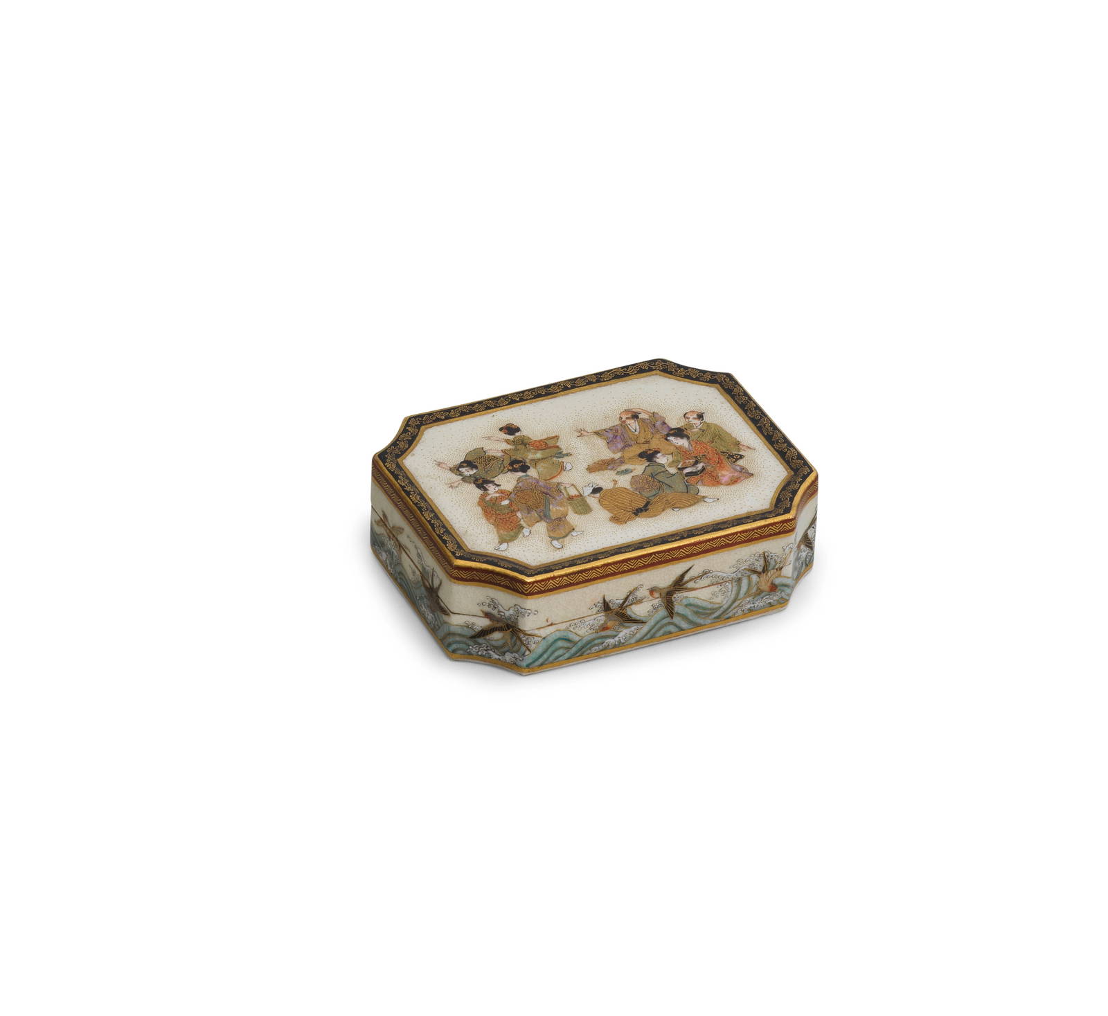 A SATSUMA SHALLOW RECTANGULAR BOX AND COVER Kaizan, Meiji period (2)