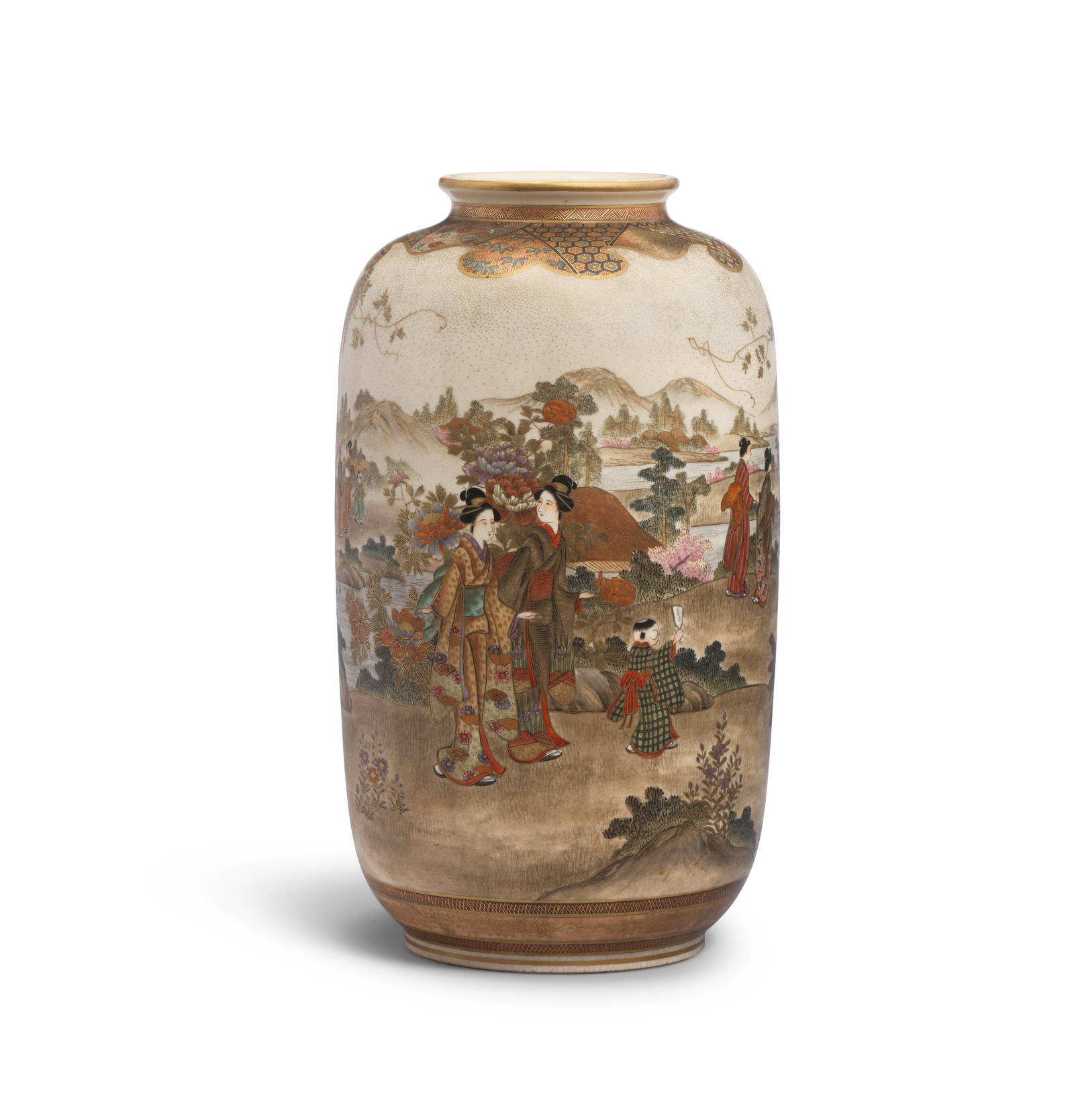 A CYLINDRICAL SATSUMA VASE Kinkozan workshop, Meiji period, circa 1900