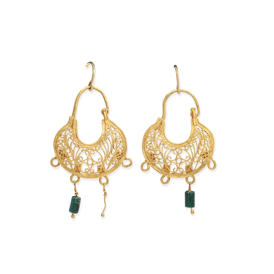 A pair of Byzantine openwork gold earrings with green glass pendants 2 (1 of 1)