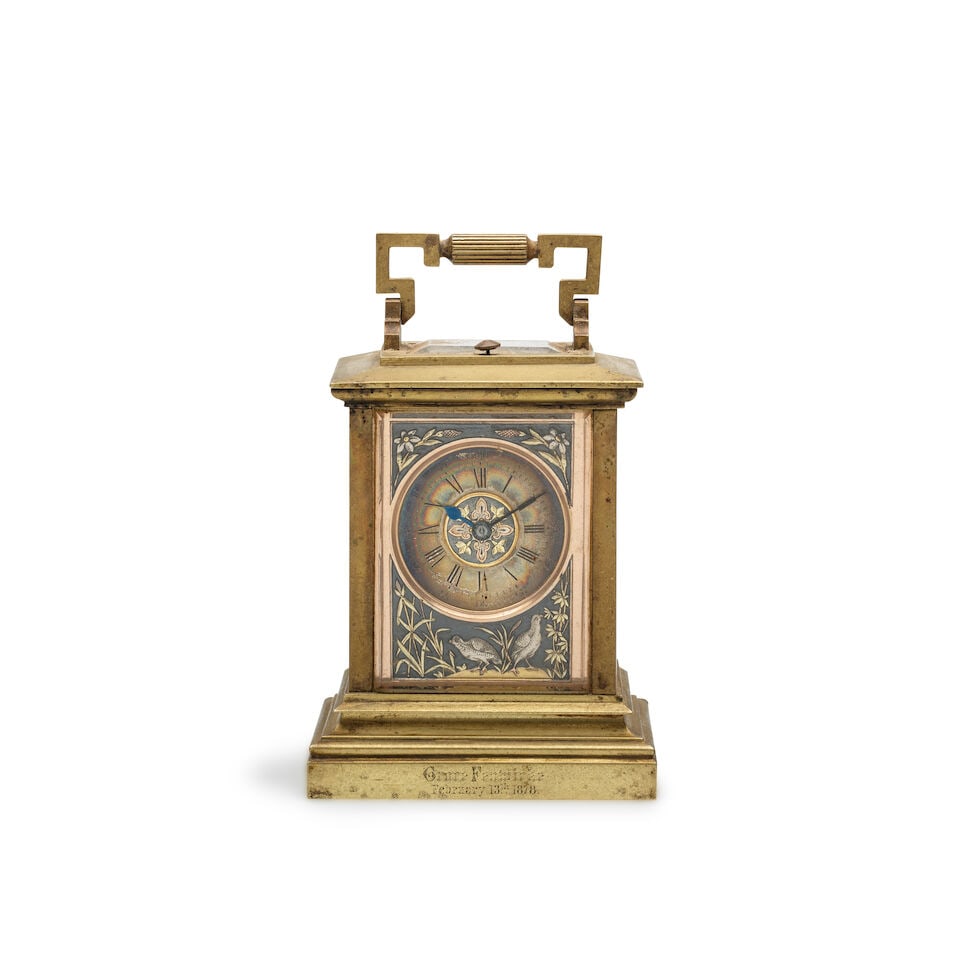 A late 19th century French striking and repeating carriage clock with Japanese three-colour gold... (1 of 1)