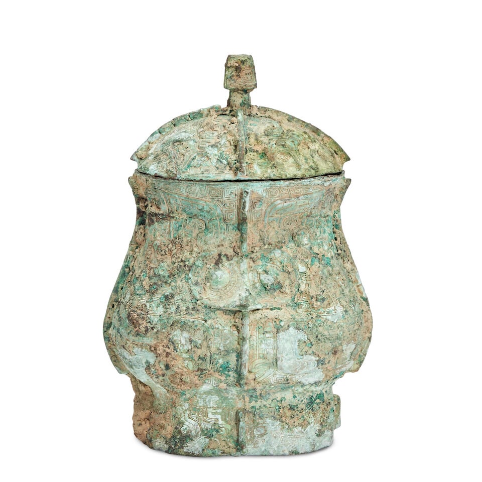 AN ARCHAIC CAST BRONZE COVERED VESSEL, JIA China, Shang dynasty, (2) (1 of 5)