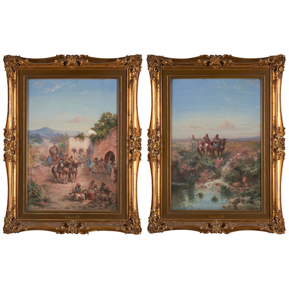 PAUL PASCAL (FRENCH, 1839-1905) Two Gouache Paintings: PAUL PASCAL (FRENCH, 1839-1905) Two Gouache Paintings Arab Maranders Gouaches on paper, signed 'P.B.Pascal' and dated '1900' (lower right), framed, sight size 25 3/4 x 17 5/8, frame size 35 1/2 x 27 1