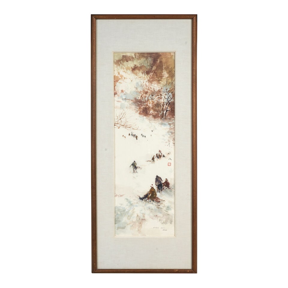 CHEN CHI (CHINESE/AMERICAN, 1912-2005) Snow Day: CHEN CHI (CHINESE/AMERICAN, 1912-2005) Snow Day Watercolor on paper, signed and dated 1960 (lower right), additionally signed and dated in Chinese with artist's stamped mark (mid left), framed, sight