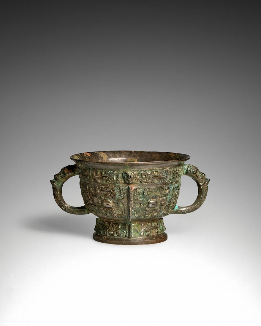 A ARCHAIC BRONZE VESSEL, GUI Possibly Shang Dynasty (1 of 3)