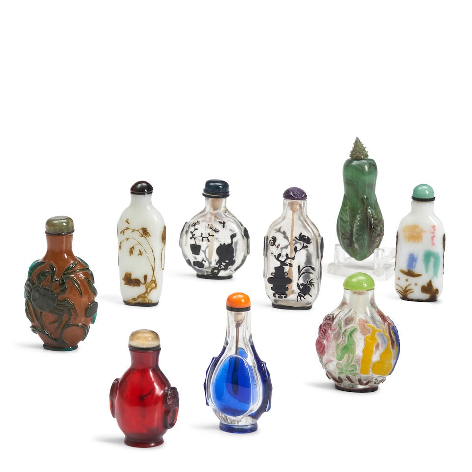 NINE GLASS OVERLAY SNUFF BOTTLES  China, (9) (1 of 1)