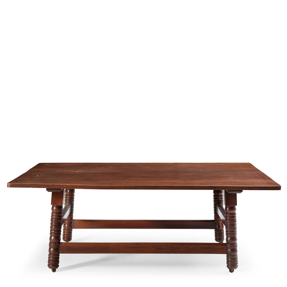PHILLIP WEBB (1831-1915) FOR MORRIS & CO. 'KELMSCOTT', A TABLE, c. 1875,: Phillip Webb (1831-1915) for Morris & Co. 'Kelmscott', a Table, c. 1875, walnut with rectangular top and turned legs, ht. 29 1/8, lg. 72, wd. 37 ½ in. Footnotes: William Morris had a similar tabl