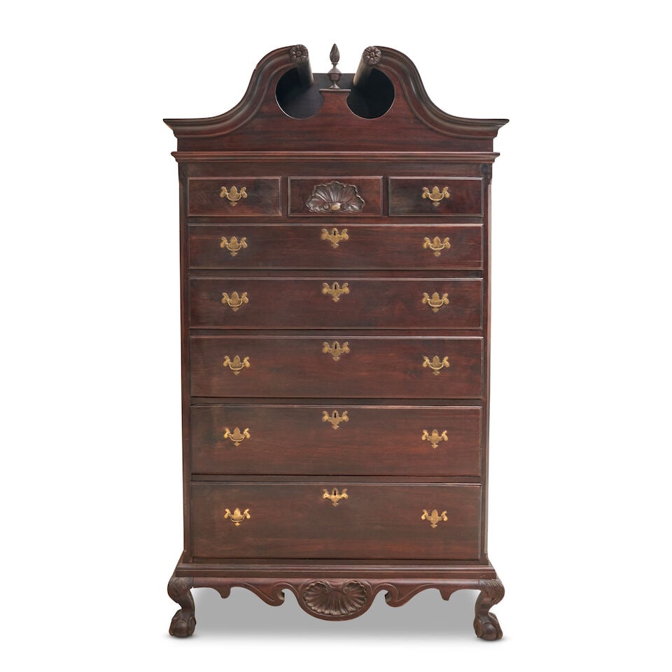 CHIPPENDALE STYLE MAHOGANY, POPLAR, AND PINE SHELL-CARVED TALL CHEST OF DRAWERS United States, 1... (1 of 2)