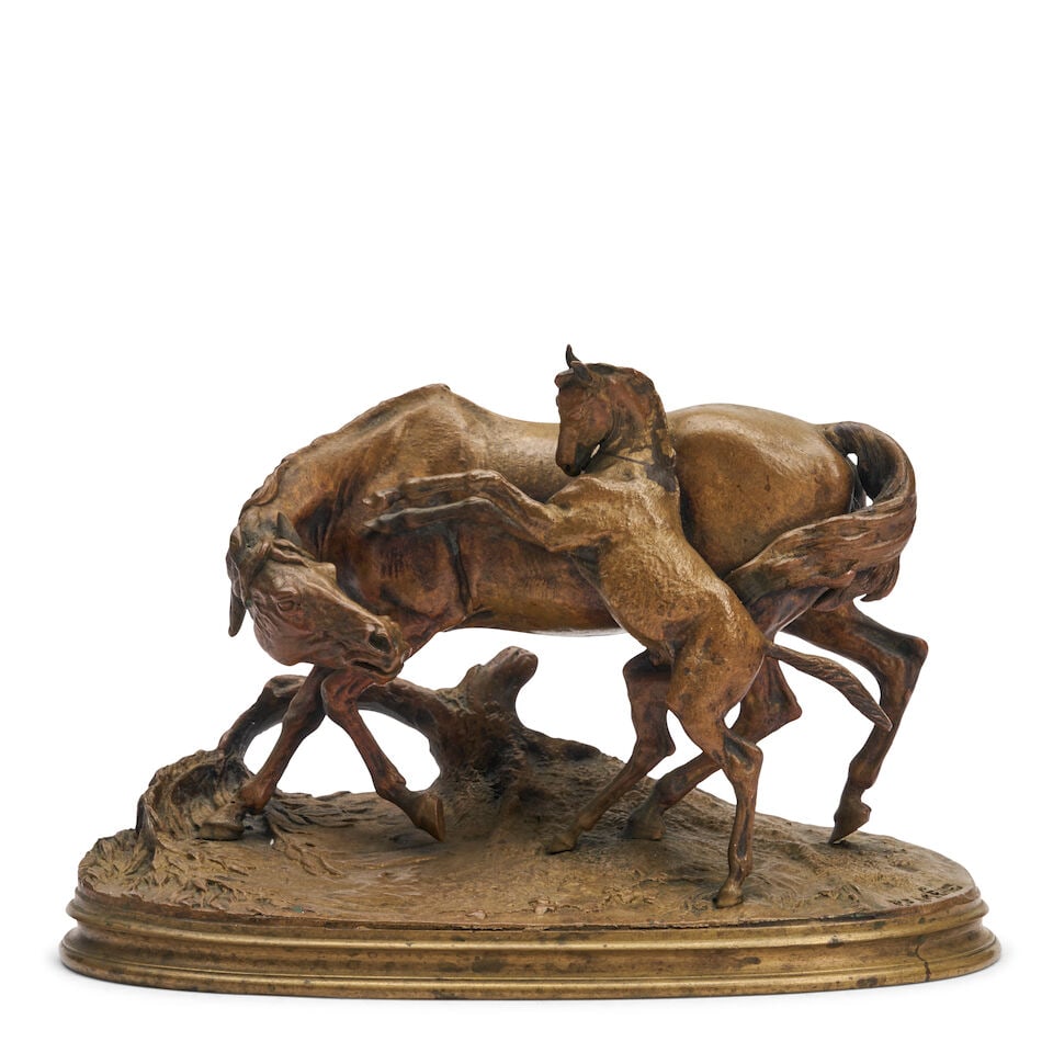 After Pierre Jules Mene (1810-1879), Bronze Horse Group, (1 of 2)