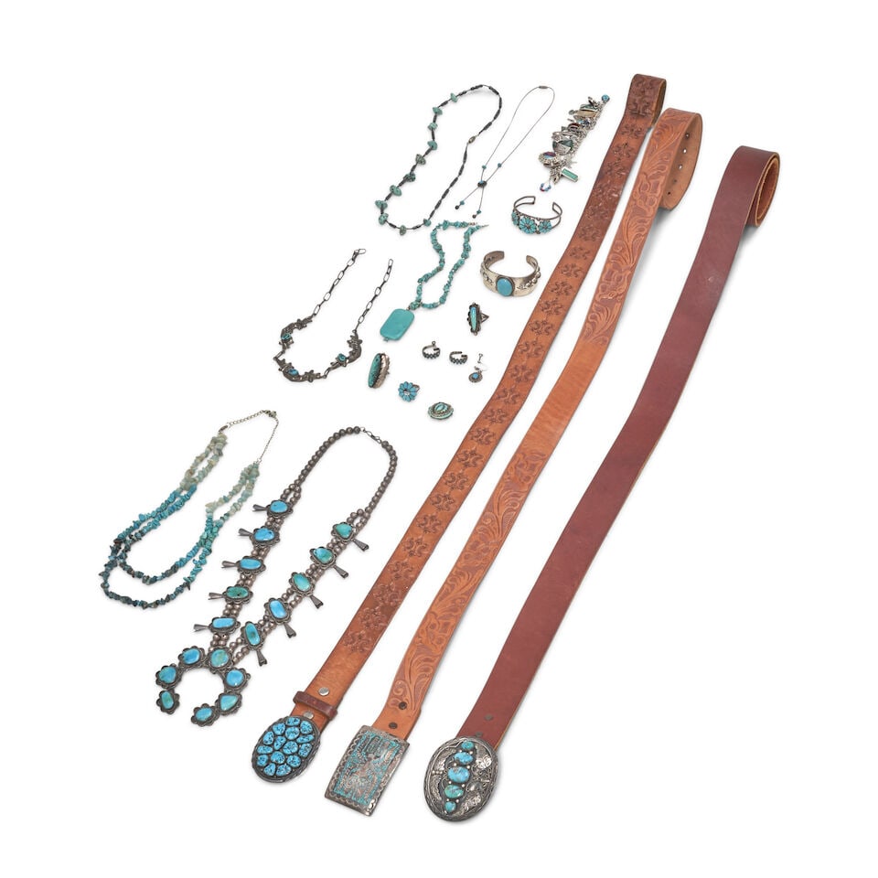 Collection of Silver and Turquoise Jewelry and Belts, (1 of 1)