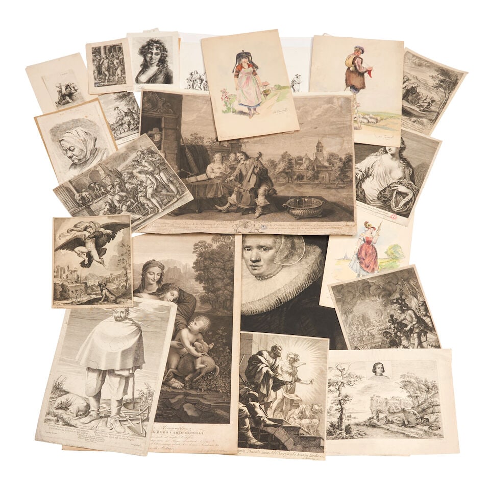 GROUP OF MISCELLANEOUS DRAWINGS AND PRINTS Mostly 19th century, (1 of 1)