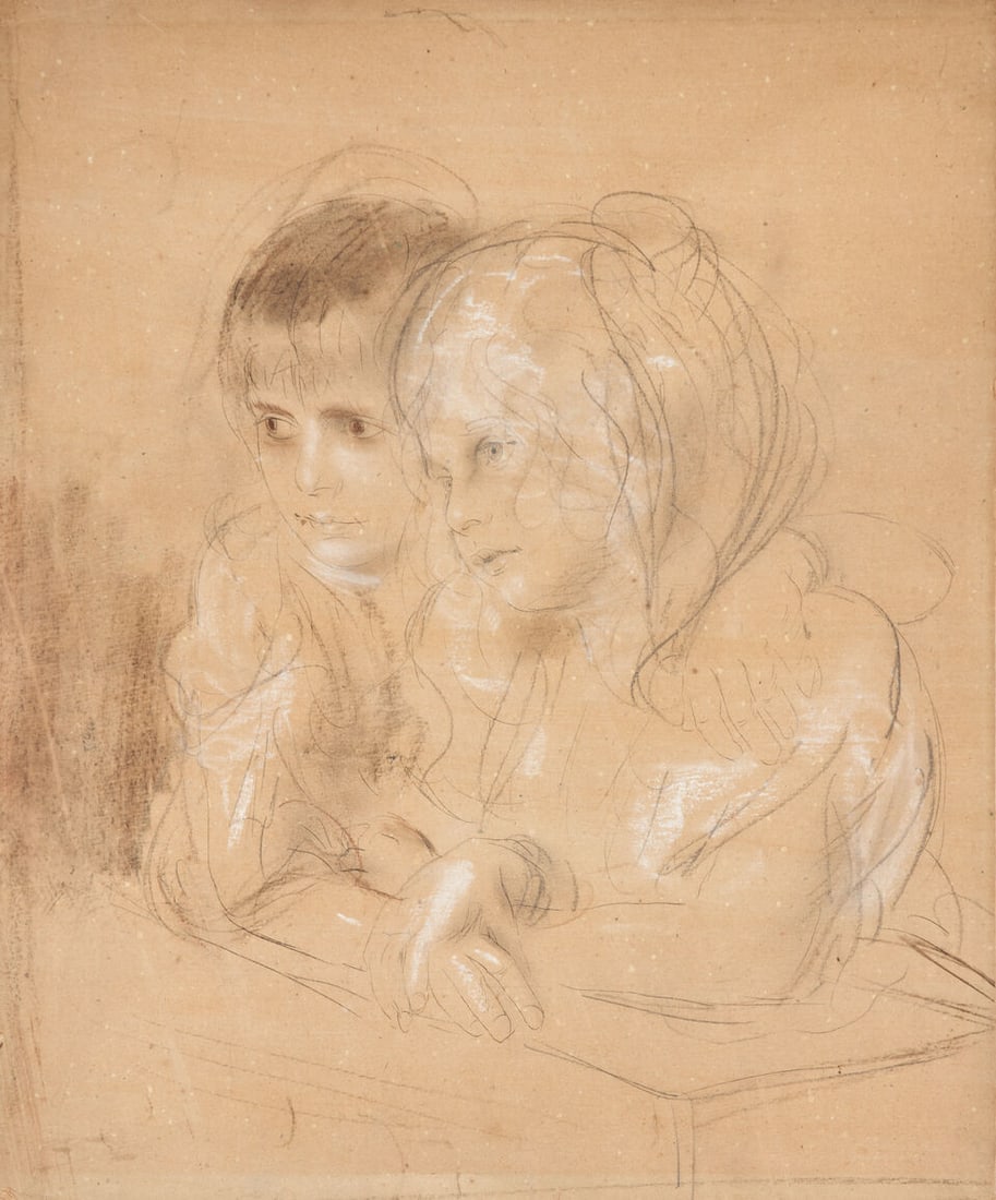 FRANZ SERAPH VON LENBACH (German, 1836-1904) A Portrait of Two Young Children (unframed) (1 of 3)