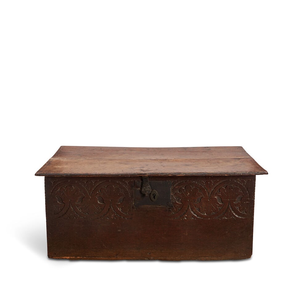 ENGLISH CARVED OAK BOARDED BOX 18th/19th century, (1 of 2)