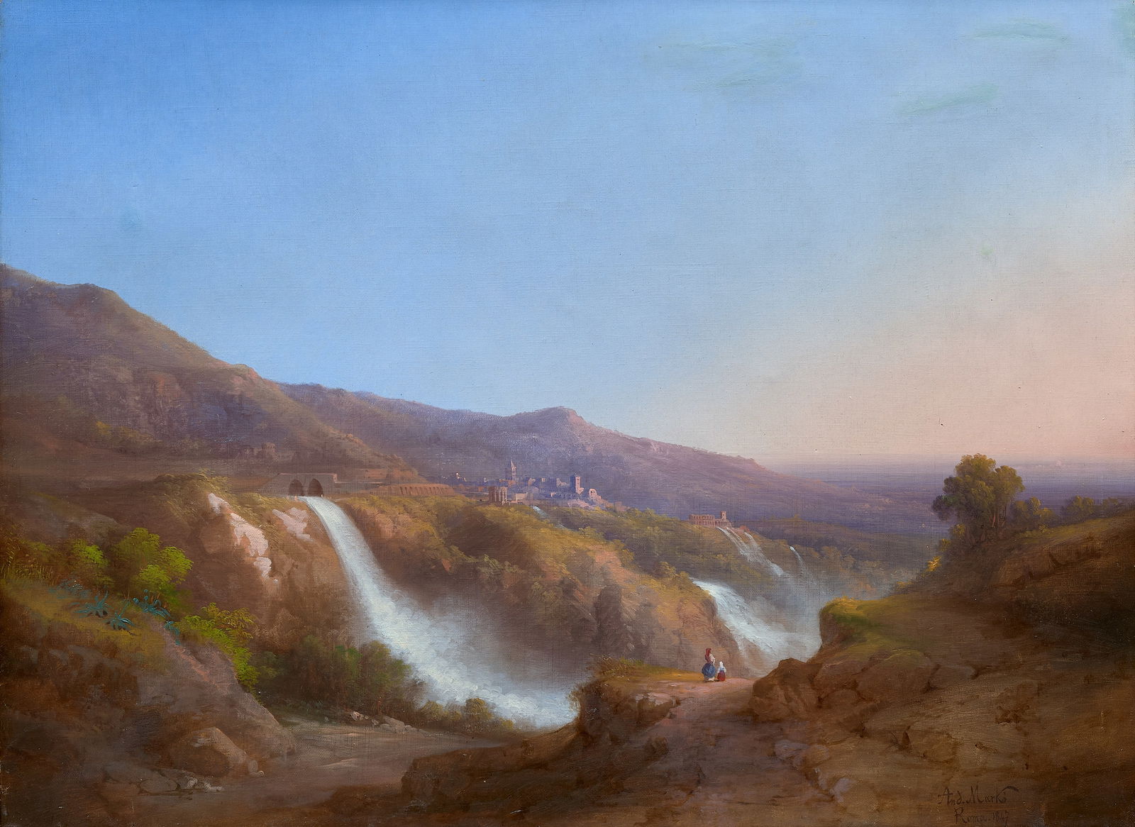 András Markó (Vienne 1824-1895) Paysage aux chutes d'eau: András Markó (Vienne 1824-1895) Paysage aux chutes d'eau signé, inscription et daté 'And. Markö / Roma. 1847' (en bas à droite) huile sur toile d'origine signed, inscribe