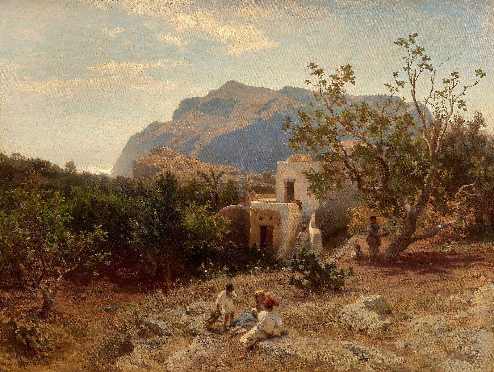 Oswald Achenbach (Düsseldorf 1827-1905) La villa de Tiberius à Capri: Oswald Achenbach (Düsseldorf 1827-1905) La villa de Tiberius à Capri signé 'Osw. Achenbach' (en bas à gauche) huile sur toile signed 'Osw. Achenbach' (lower left) oil on canvas 55.