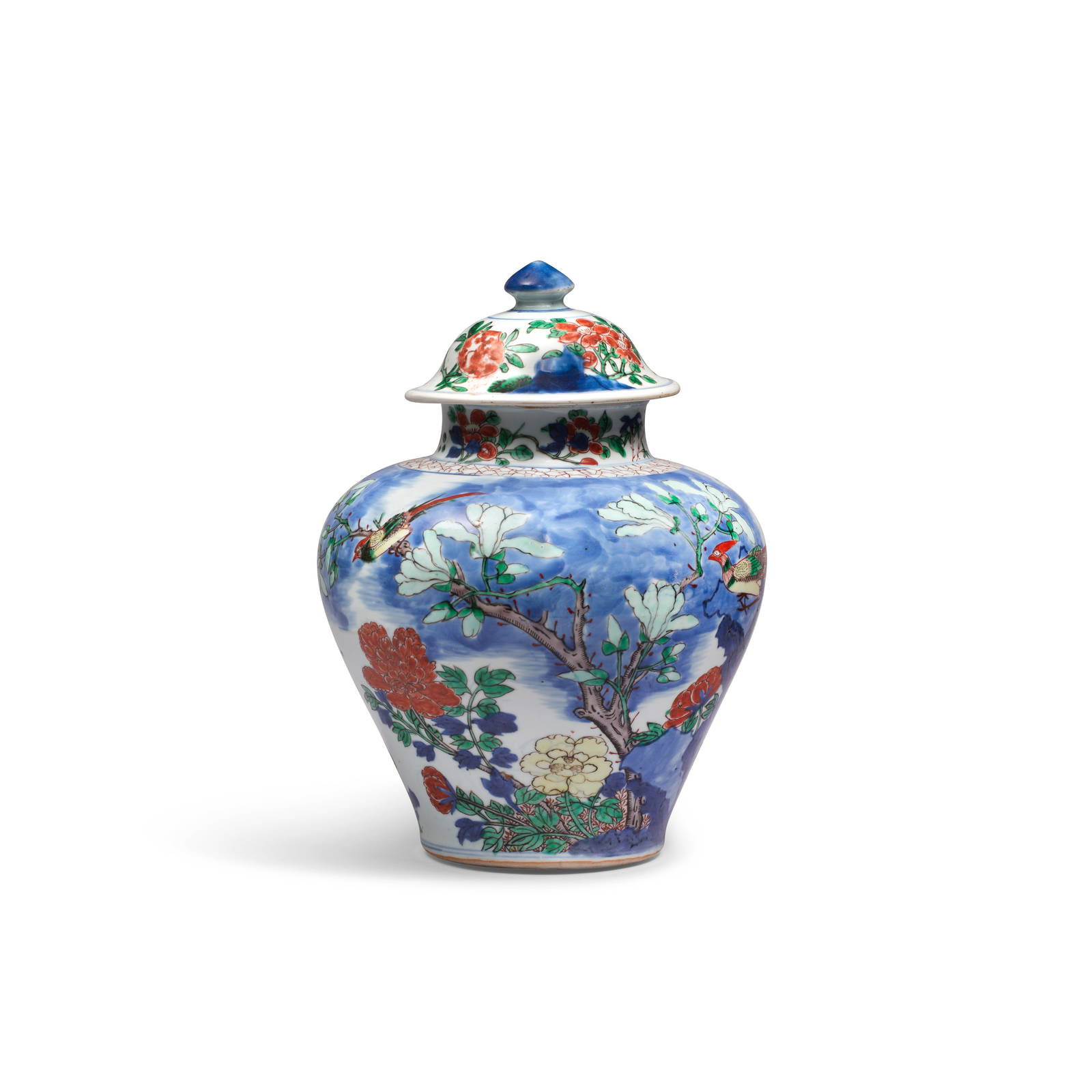 A WUCAI 'PHEASANT AND PEONY' BALUSTER JAR AND COVER Shunzhi (2)