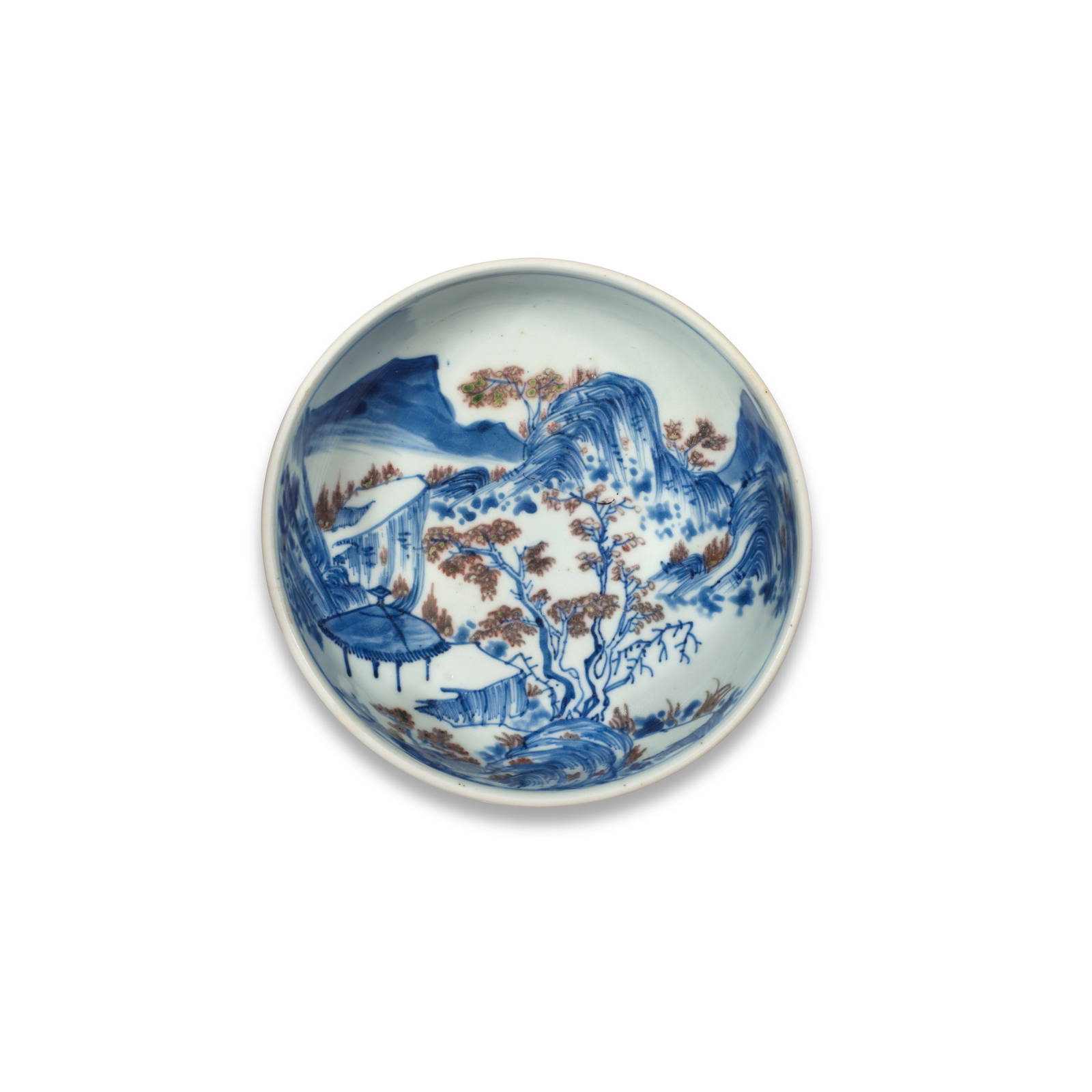 A RARE BLUE AND WHITE AND COPPER-RED CELADON-GLAZED BOWL Xi Fan Tang three-character mark, Kangxi