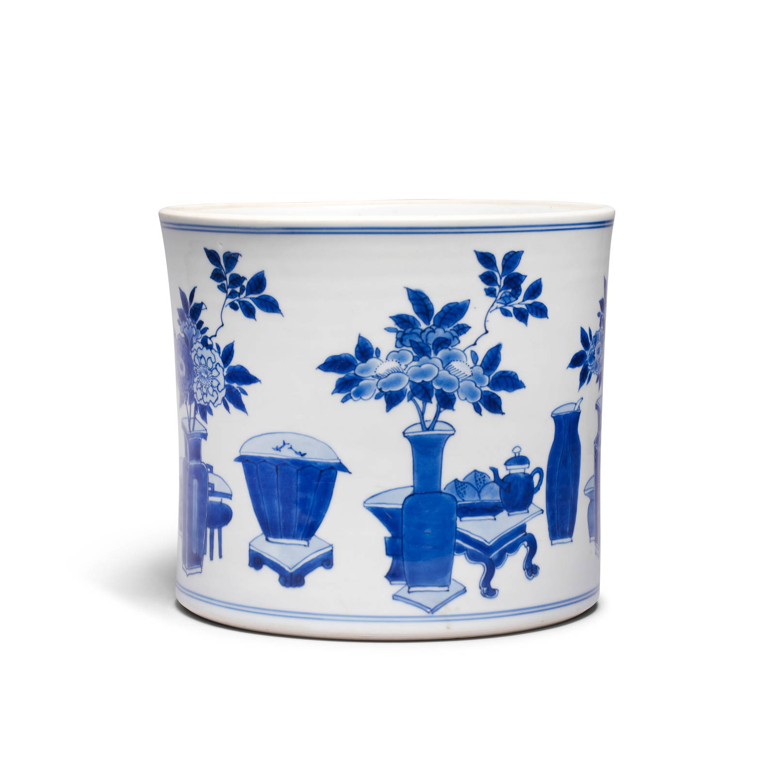 A LARGE BLUE AND WHITE 'PRECIOUS OBJECTS' BRUSHPOT, BITONG Chongzhen