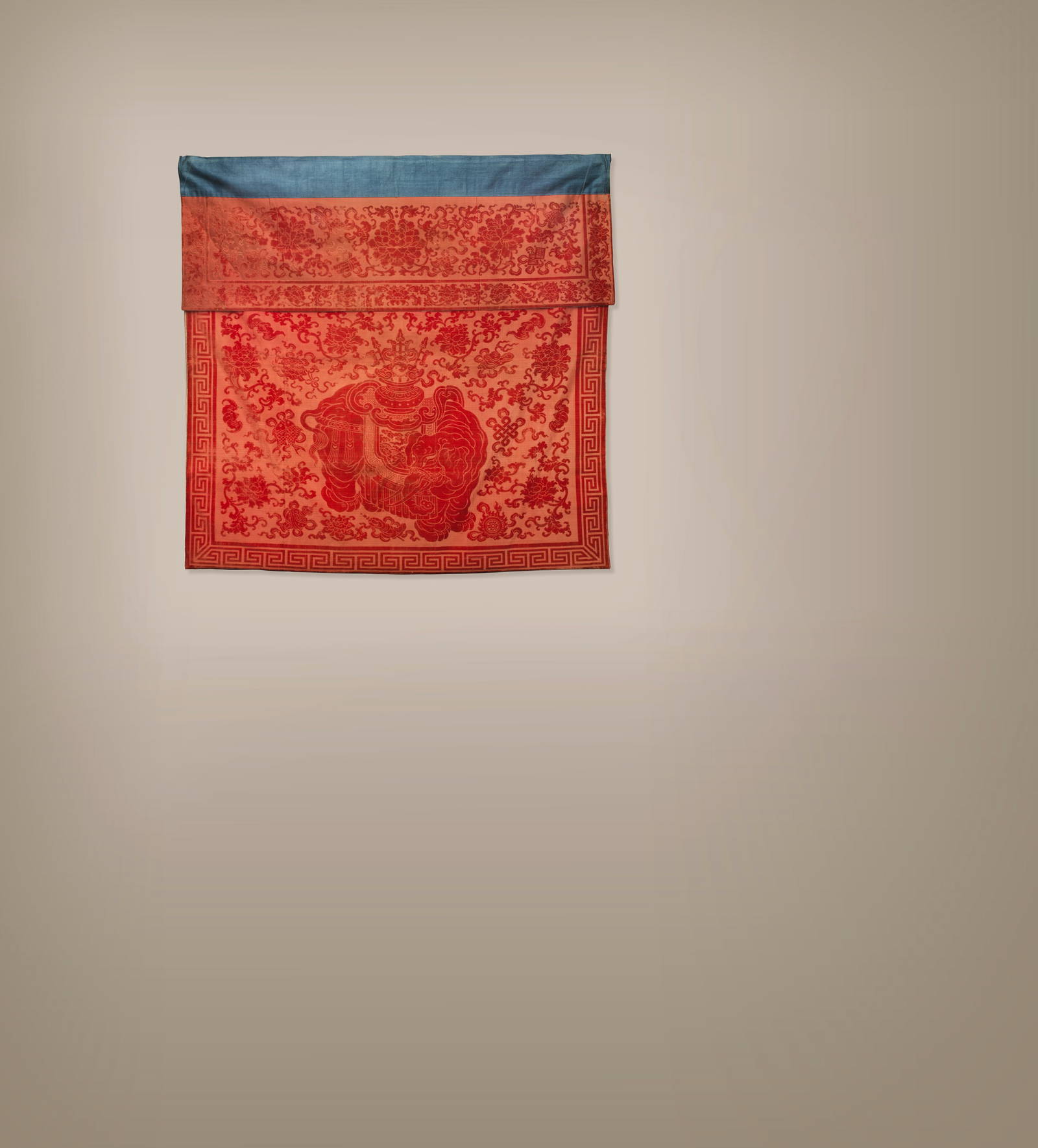 A CRIMSON CUT-VELVET ELEPHANT-PATTERN ALTAR FRONTAL 19th century