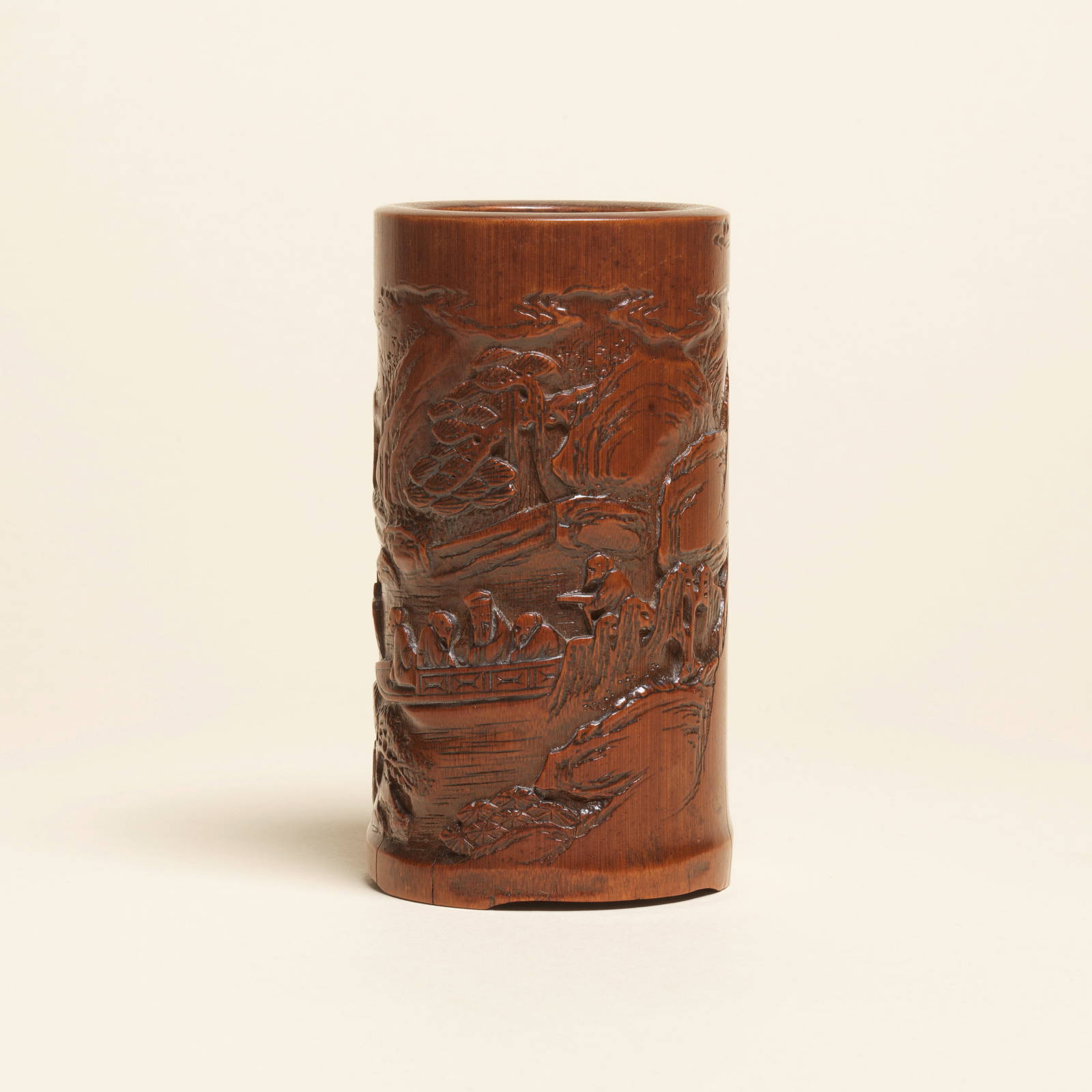 A RARE CARVED BAMBOO 'ODE TO THE RED CLIFFS' BRUSHPOT, BITONG Dated by inscription to the Jiache...
