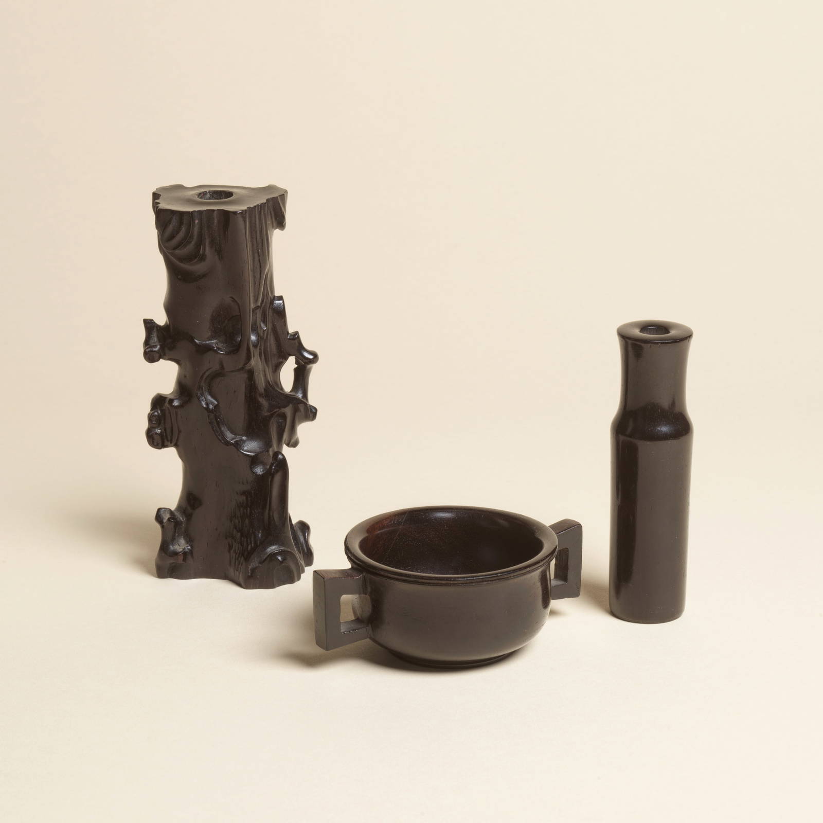 THREE CARVED ZITAN VESSELS 18th century (3)