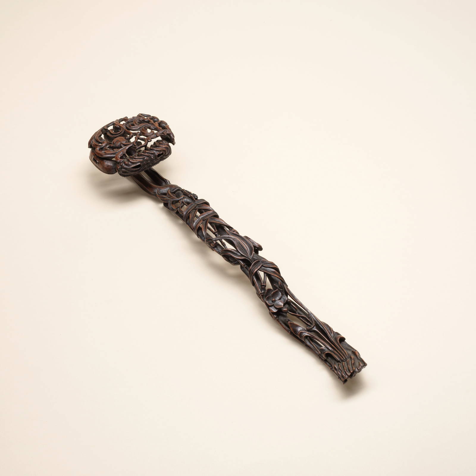 A LARGE CARVED BAMBOO OPENWORK RUYI SCEPTRE 19th century